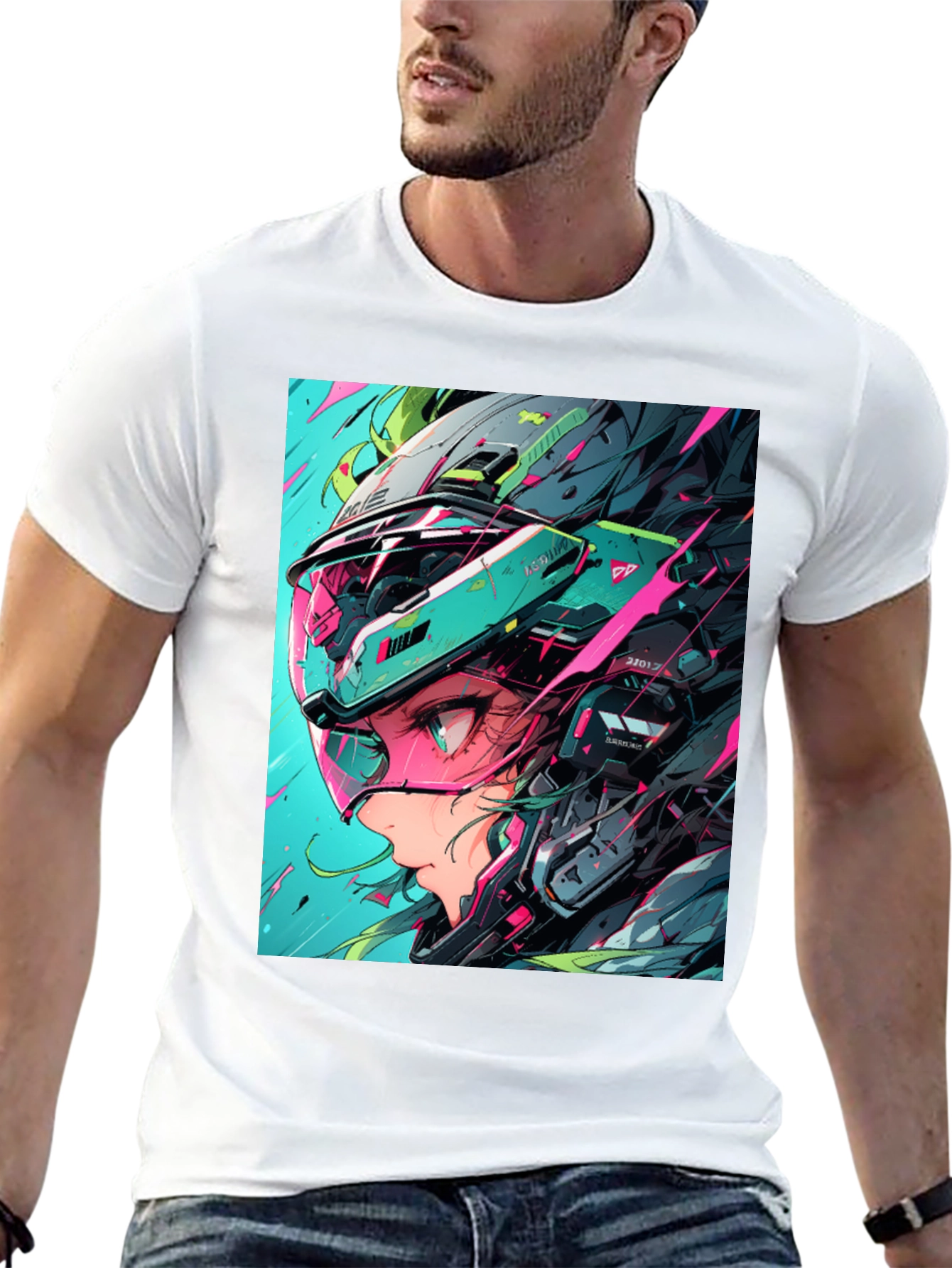Cyberpunk Girl Helmet Graphic Tee