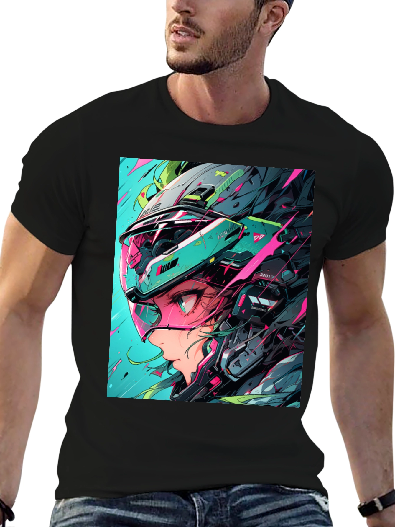 Cyberpunk Girl Helmet Graphic Tee