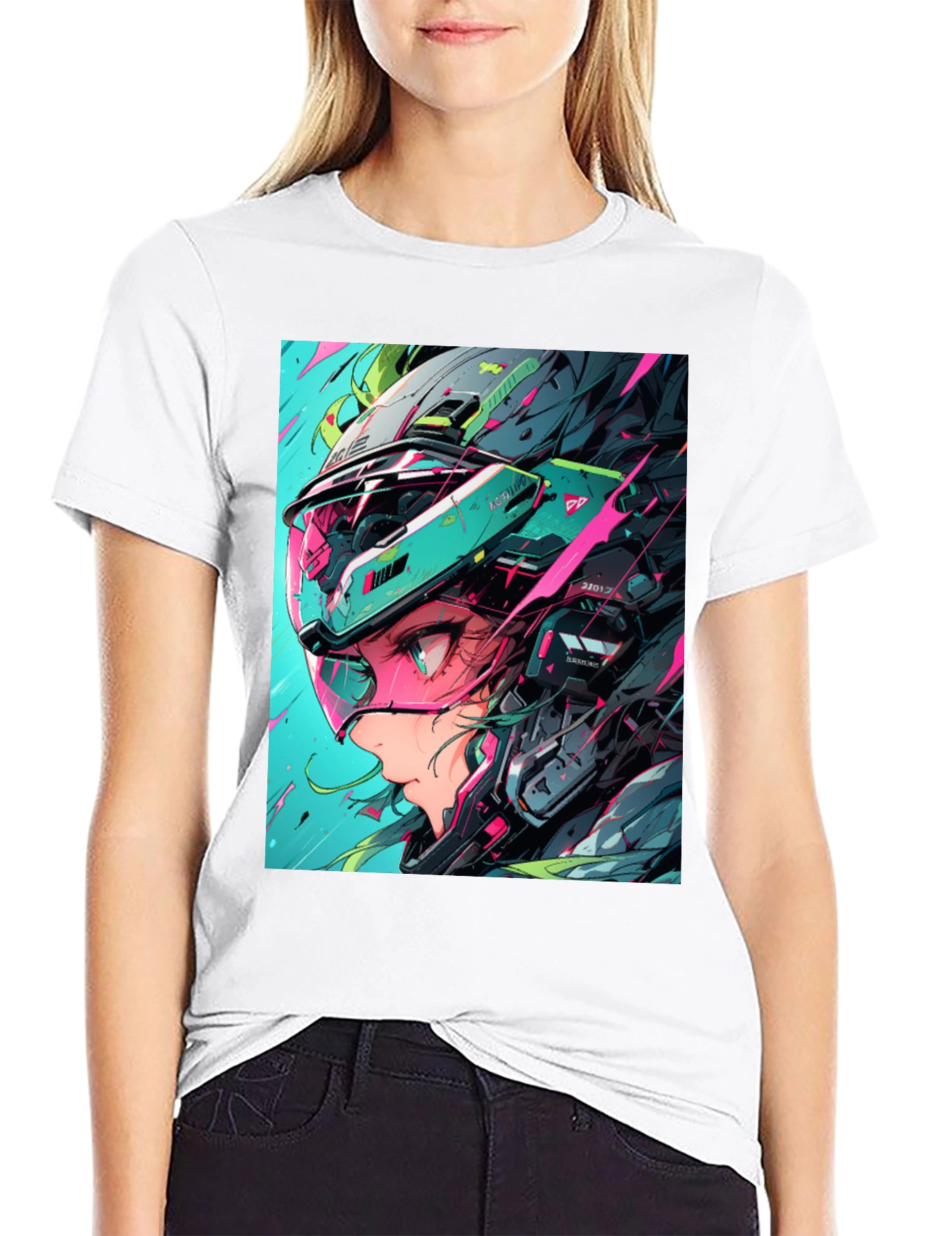 Cyberpunk Girl Helmet Graphic Tee