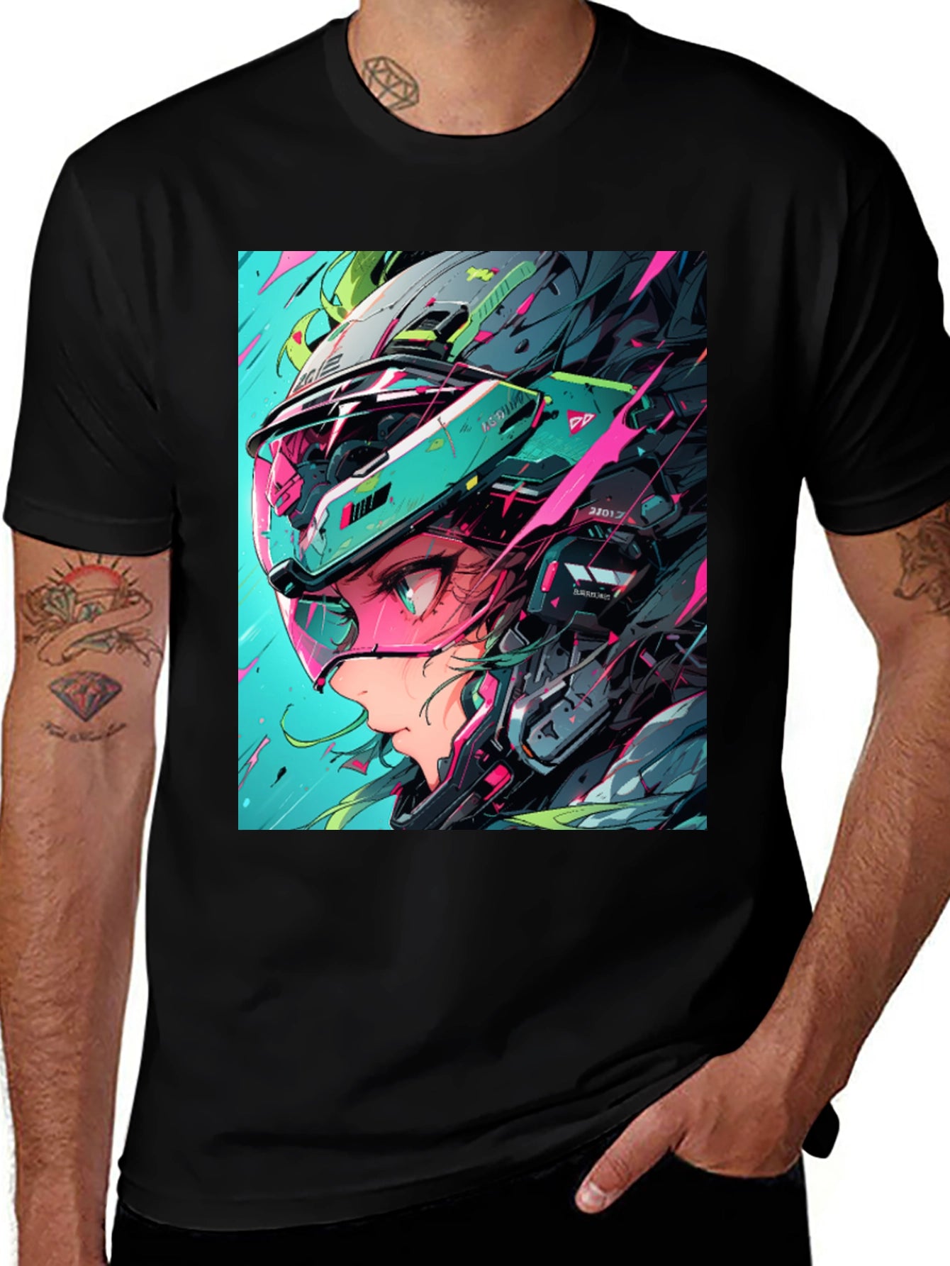 Cyberpunk Girl Helmet Graphic Tee