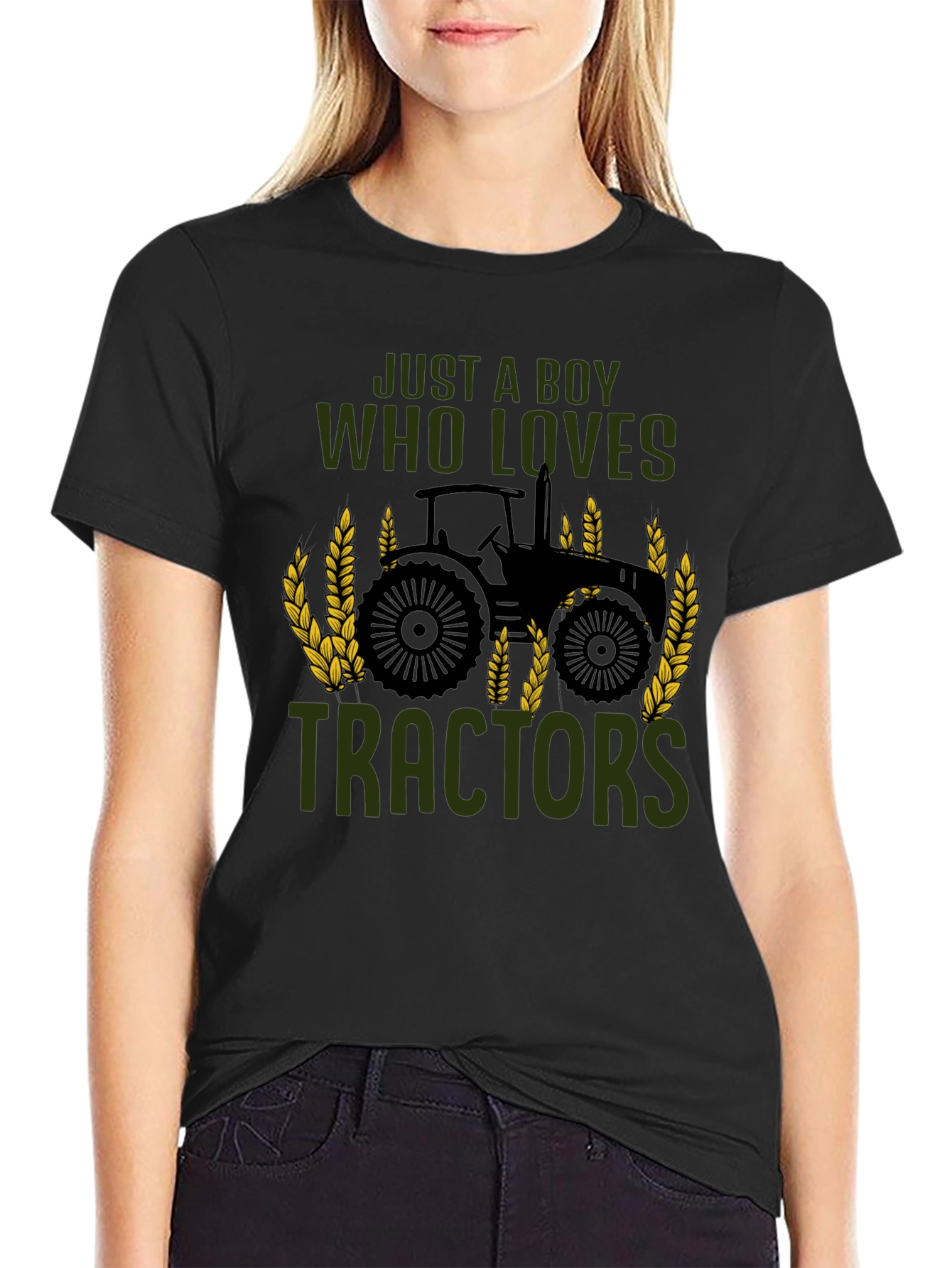 Boy Who Loves Tractors Black T-Shirt