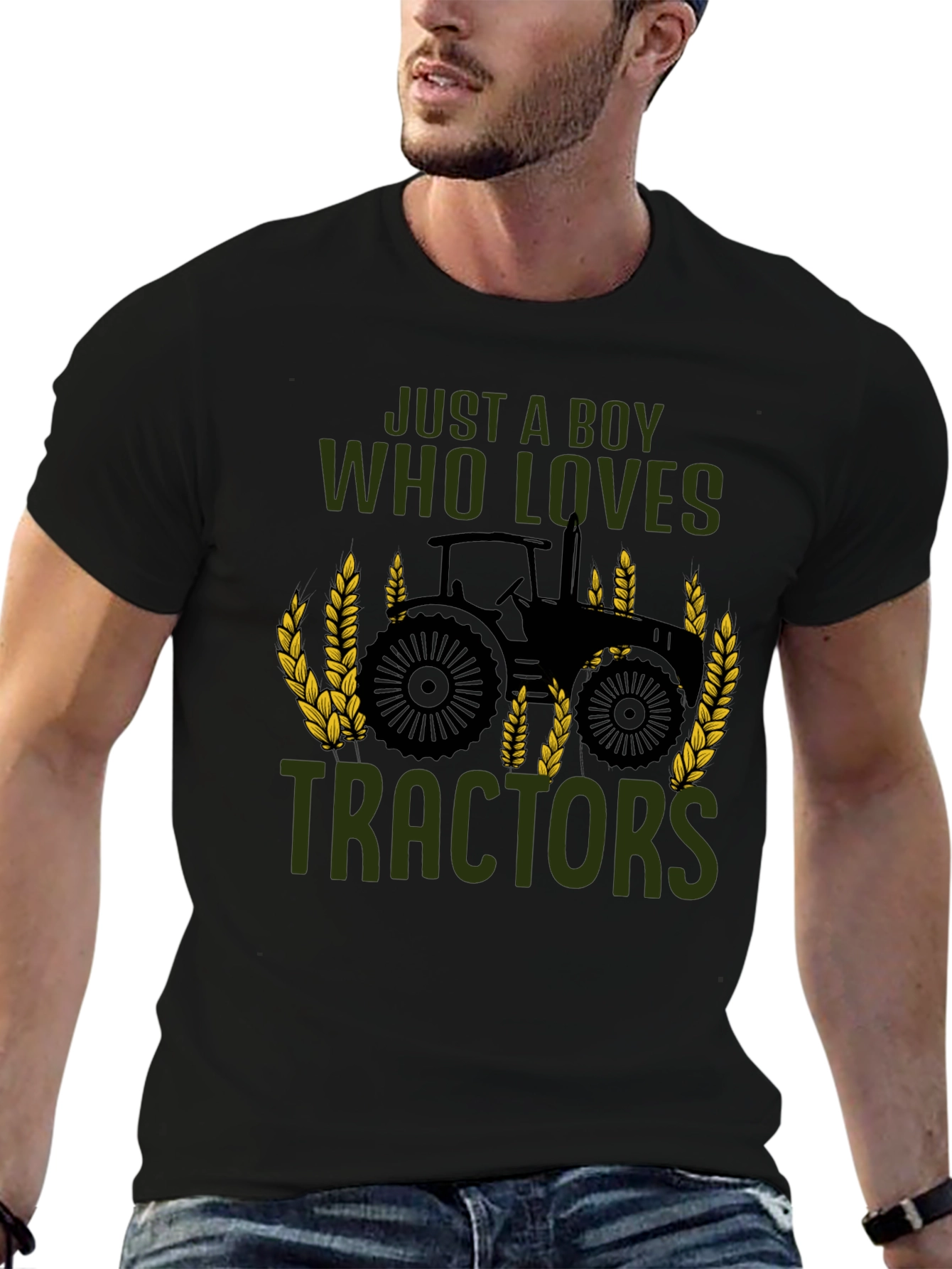 Boy Who Loves Tractors Black T-Shirt