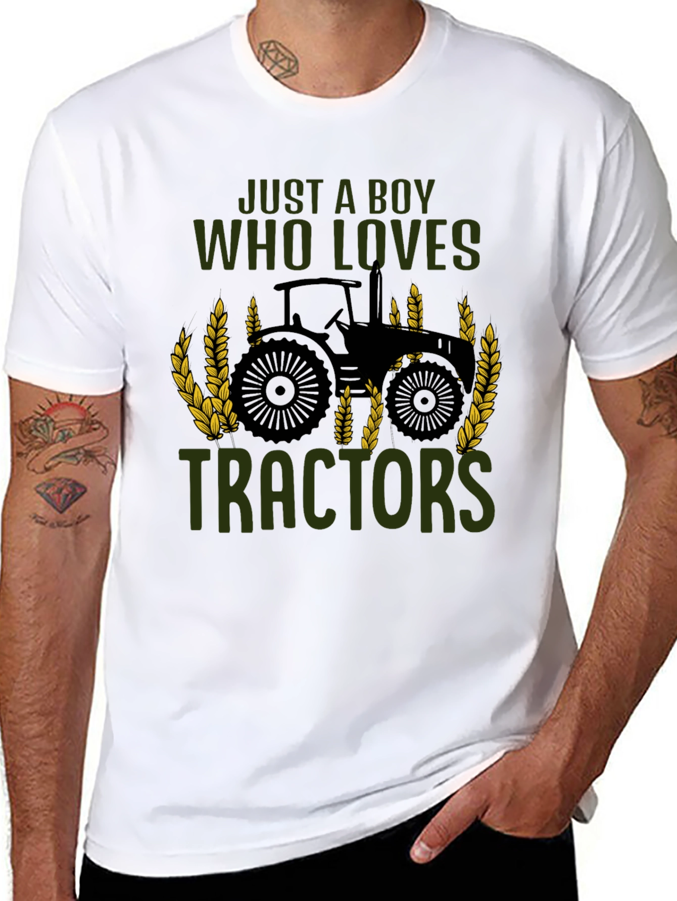 Boy Who Loves Tractors Black T-Shirt