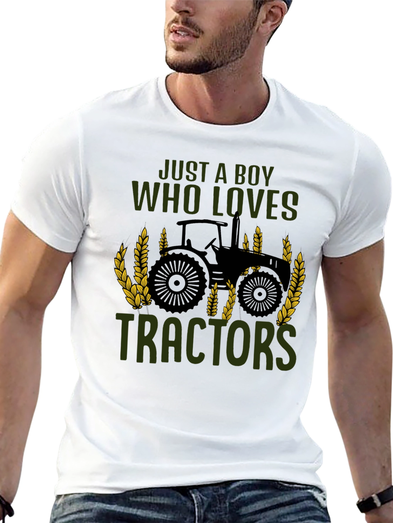 Boy Who Loves Tractors Black T-Shirt