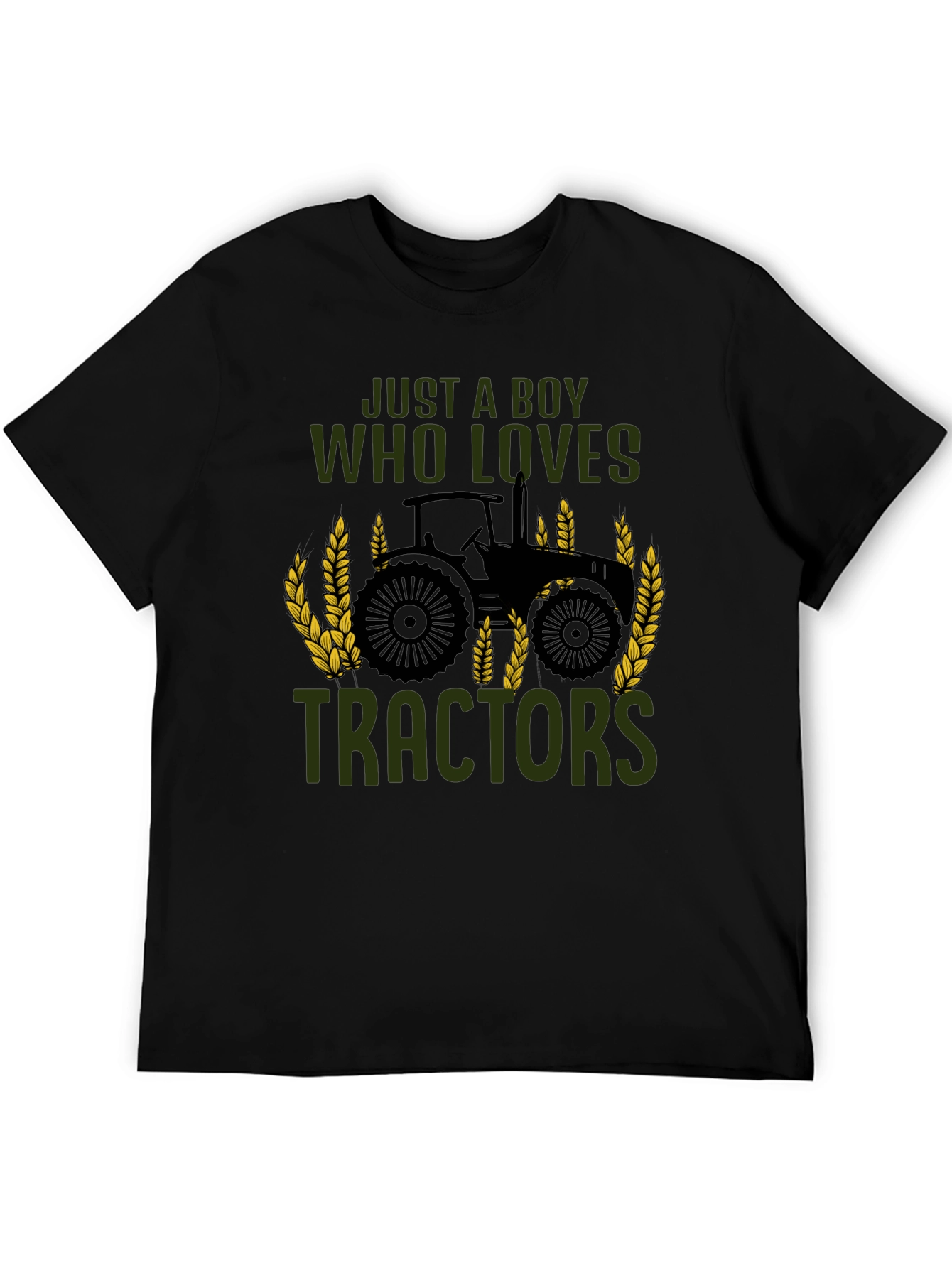 Boy Who Loves Tractors Black T-Shirt