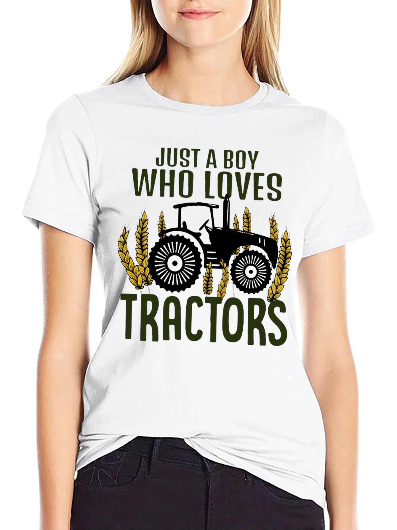 Boy Who Loves Tractors Black T-Shirt