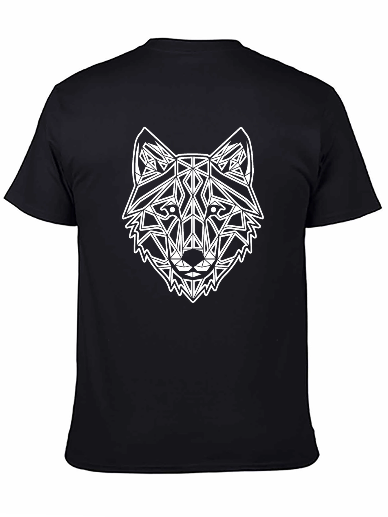 Geometric Wolf Head Graphic Black T-Shirt