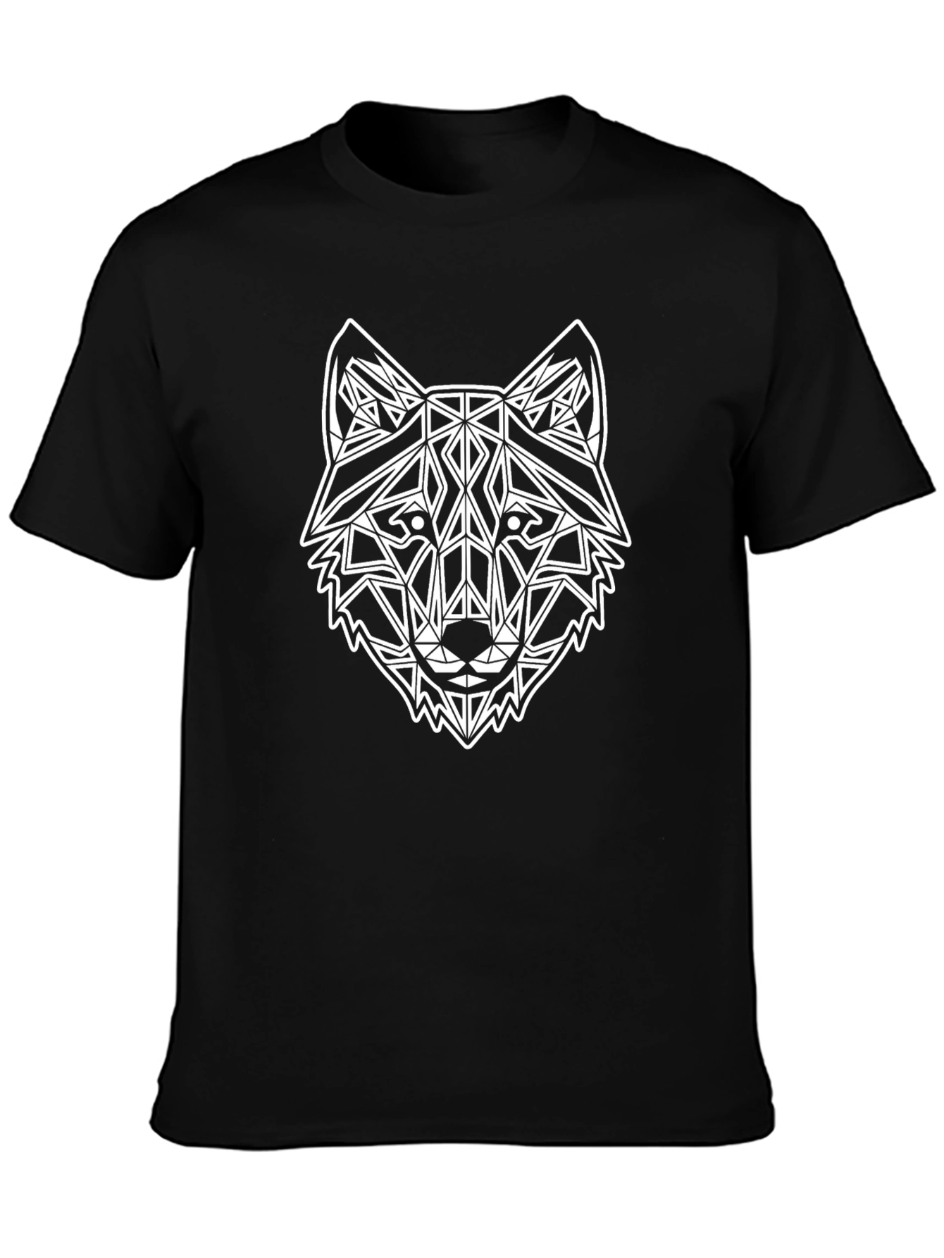 Geometric Wolf Head Graphic Black T-Shirt