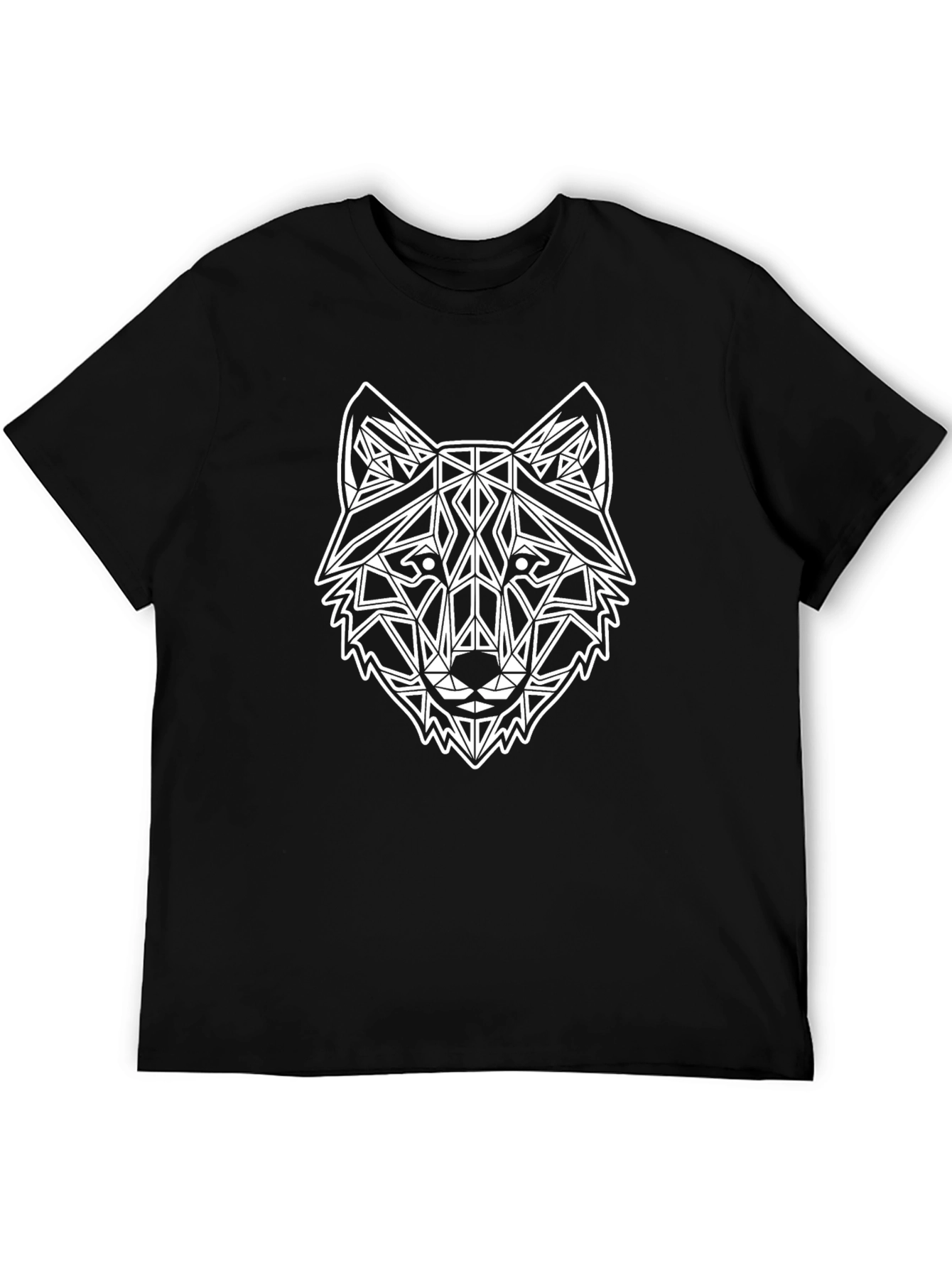 Geometric Wolf Head Graphic Black T-Shirt