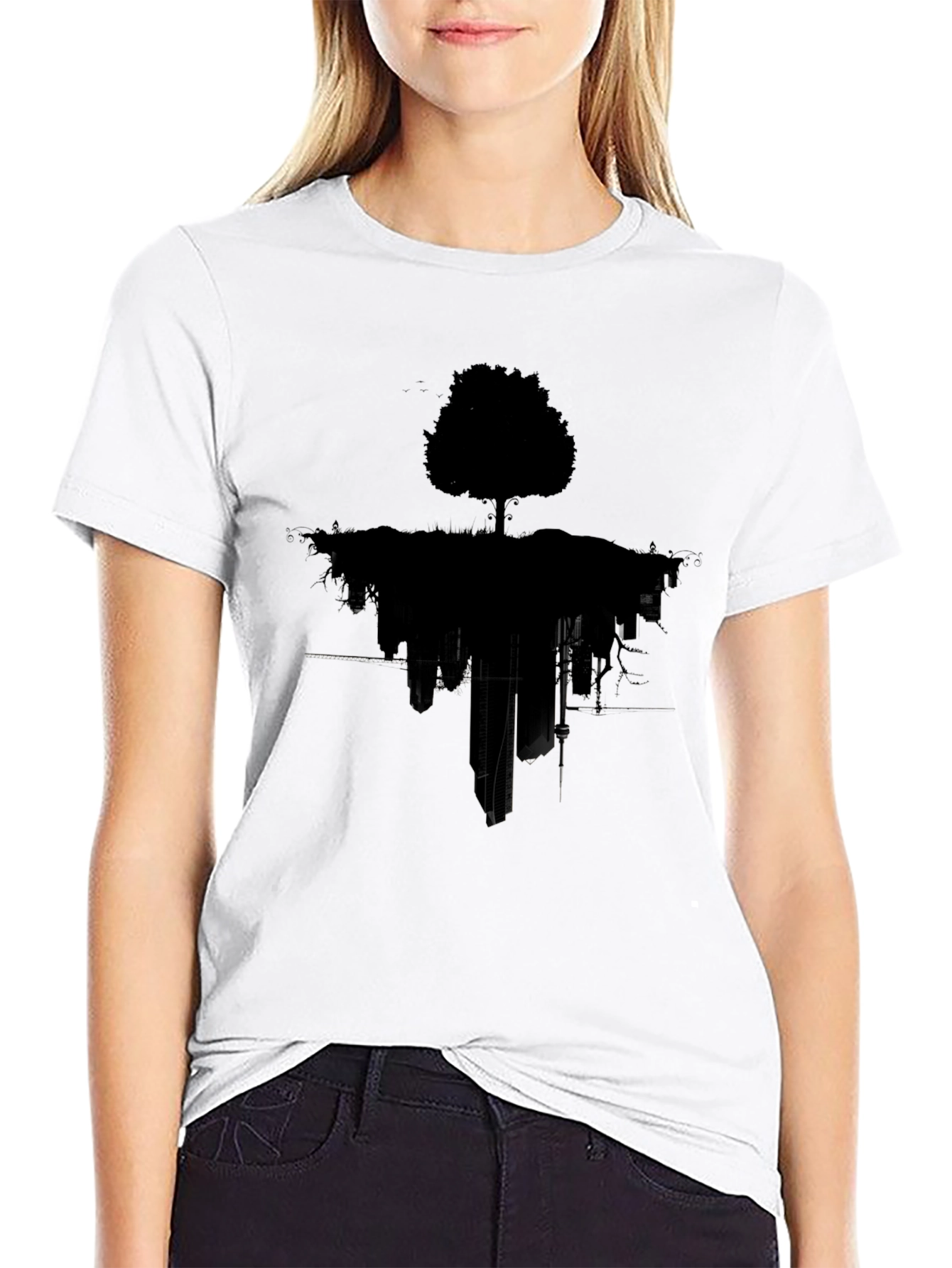 Tree Silhouette Graphic Black T-Shirt