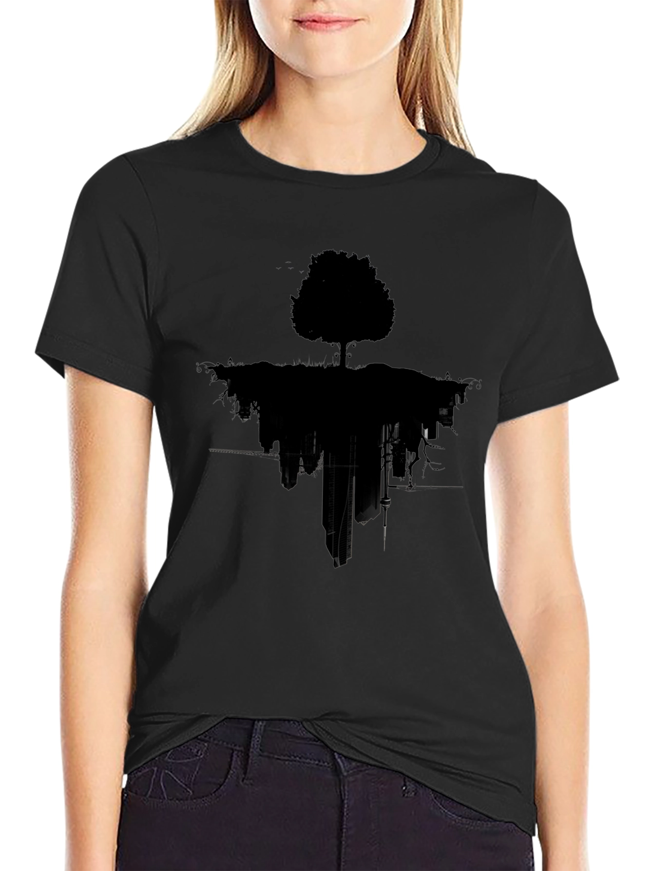 Tree Silhouette Graphic Black T-Shirt
