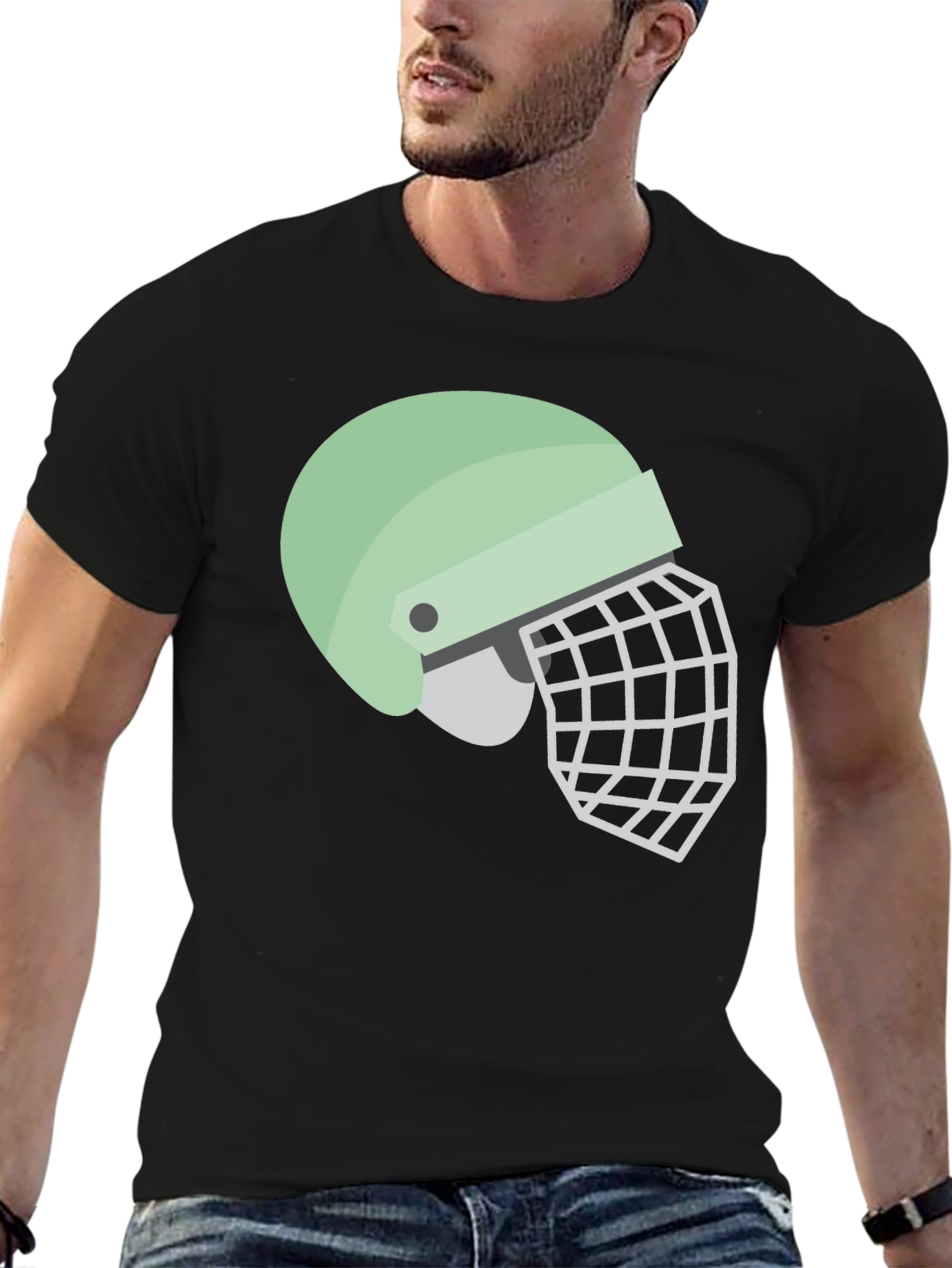Helmet Graphic Tee - Black Cotton Casual Shirt