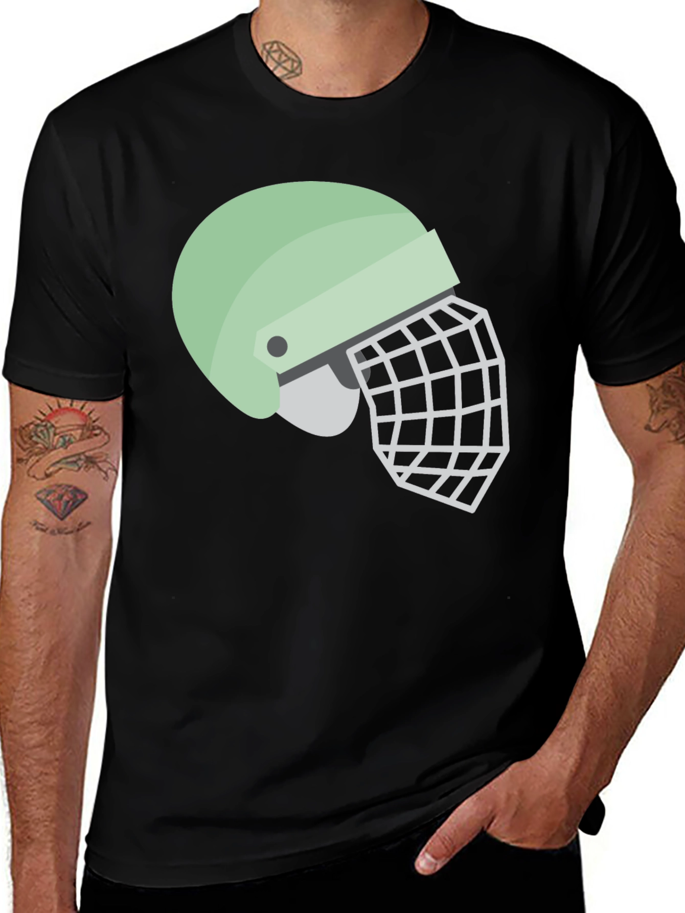 Helmet Graphic Tee - Black Cotton Casual Shirt