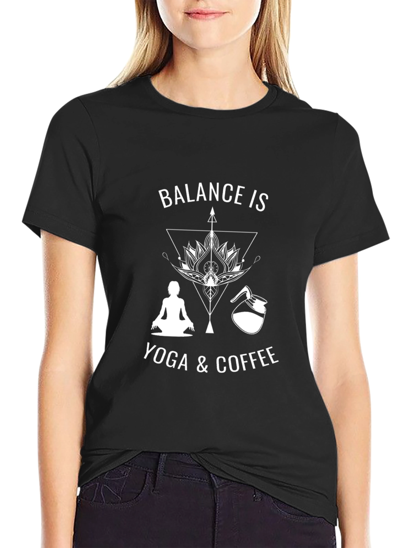 Balance is Yoga & Coffee Black Graphic T-Shirt