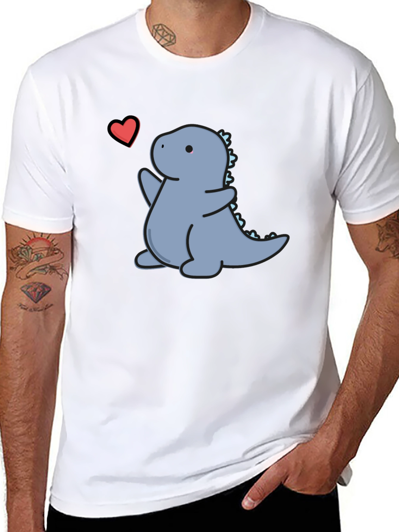 Cute Dinosaur Heart Graphic T-Shirt