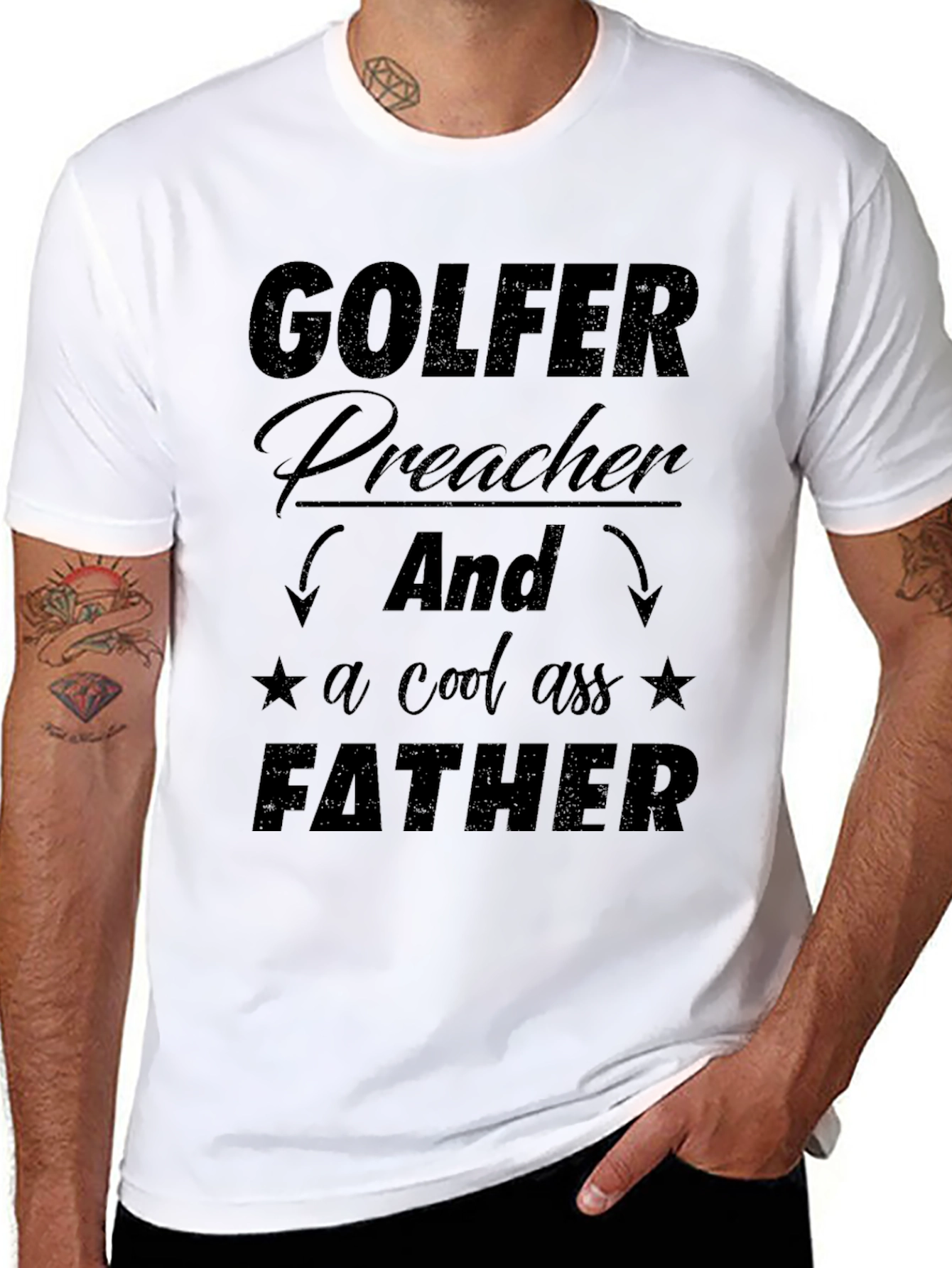 Golfer Preacher Father Graphic Tee - Black