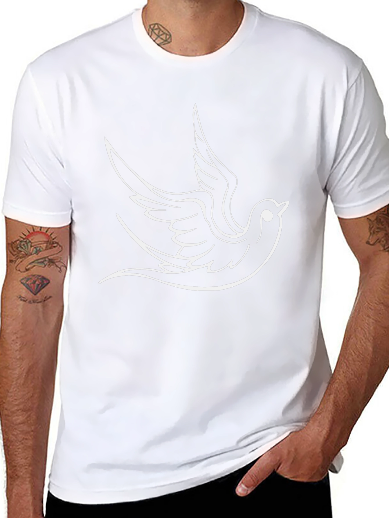 Stylish Black T-Shirt with Dove Design