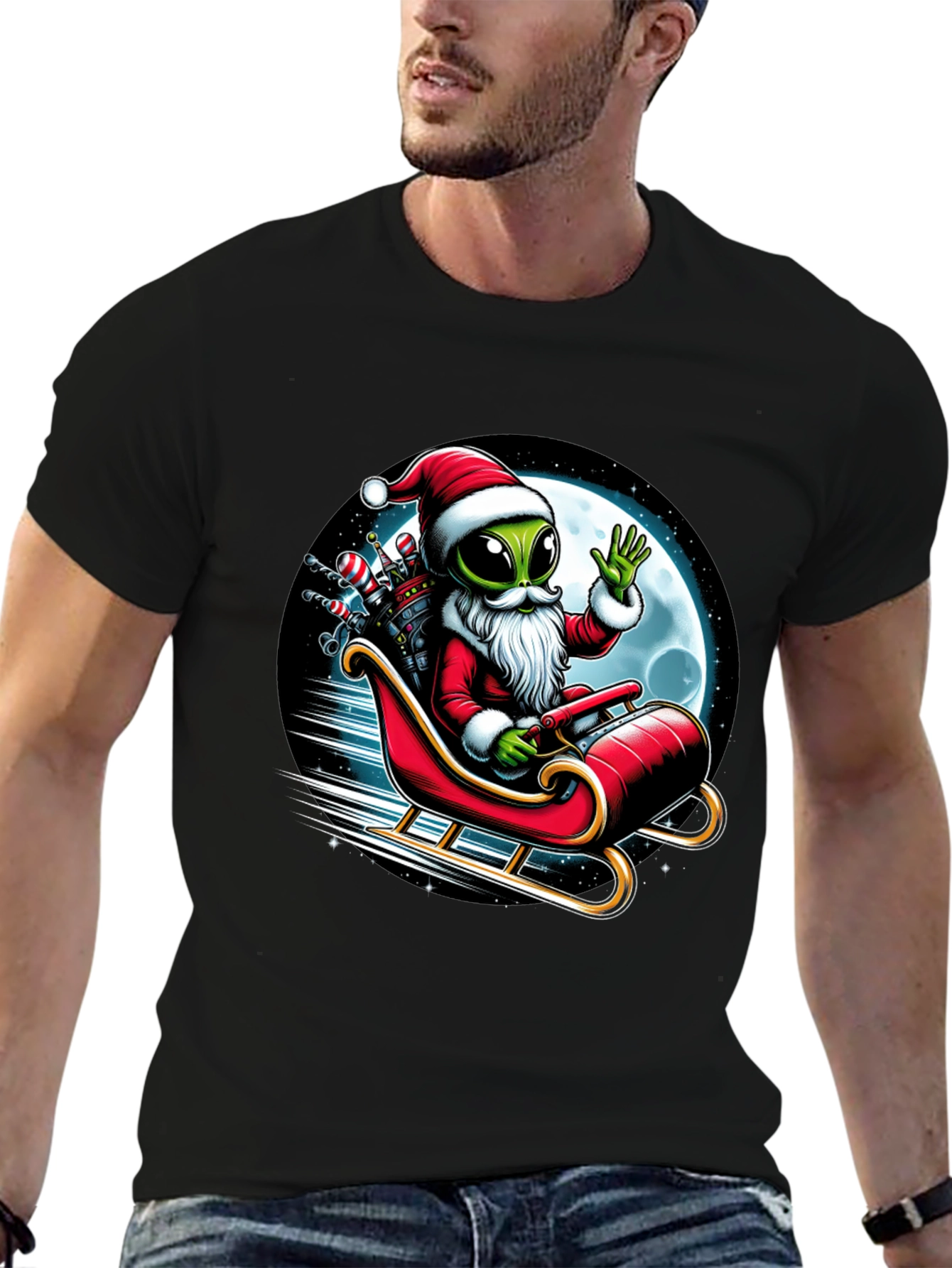 Alien Santa T-Shirt - Holiday Space Sleigh Ride