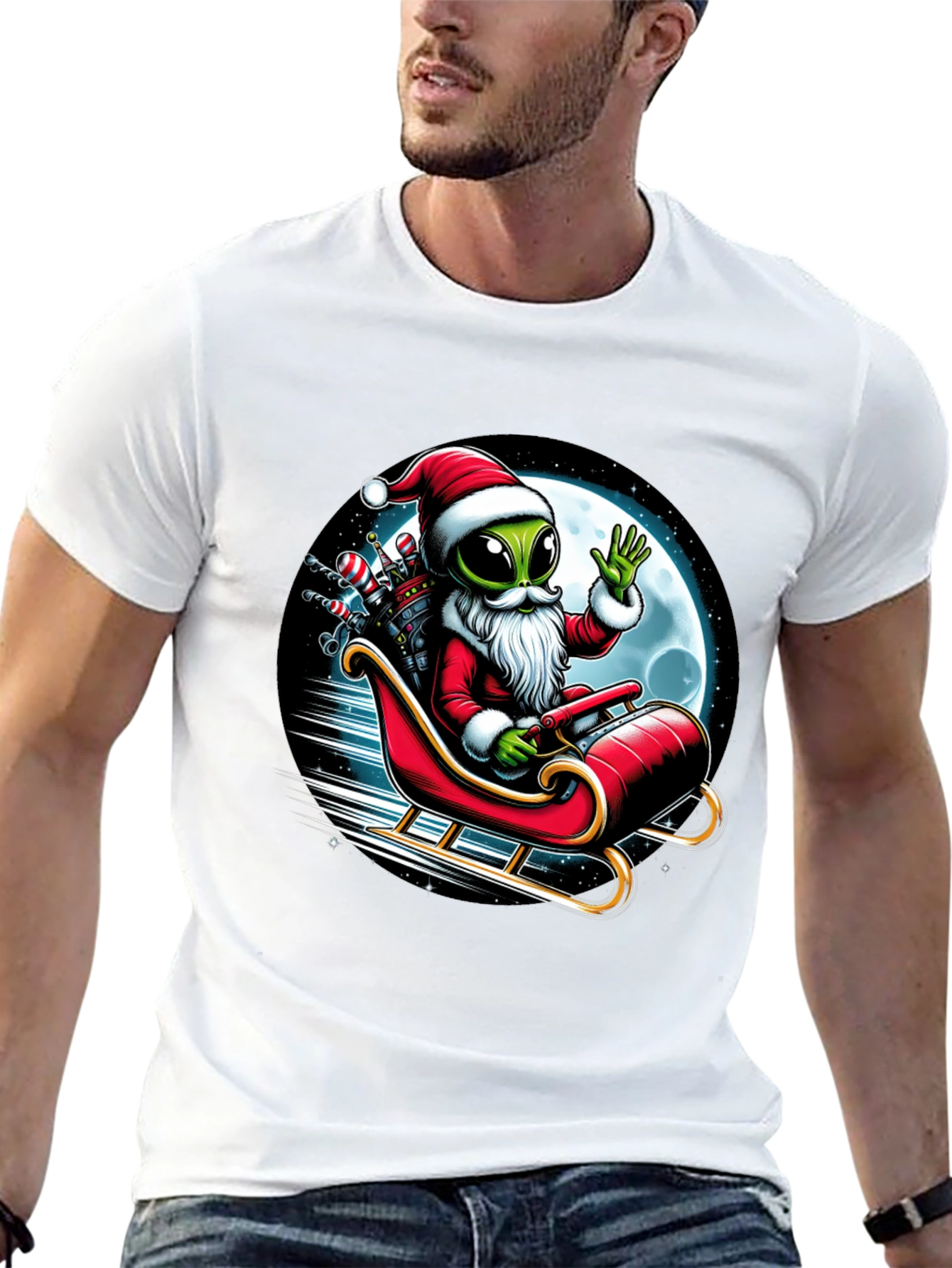 Alien Santa T-Shirt - Holiday Space Sleigh Ride