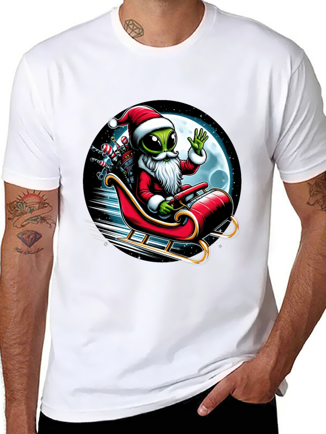 Alien Santa T-Shirt - Holiday Space Sleigh Ride