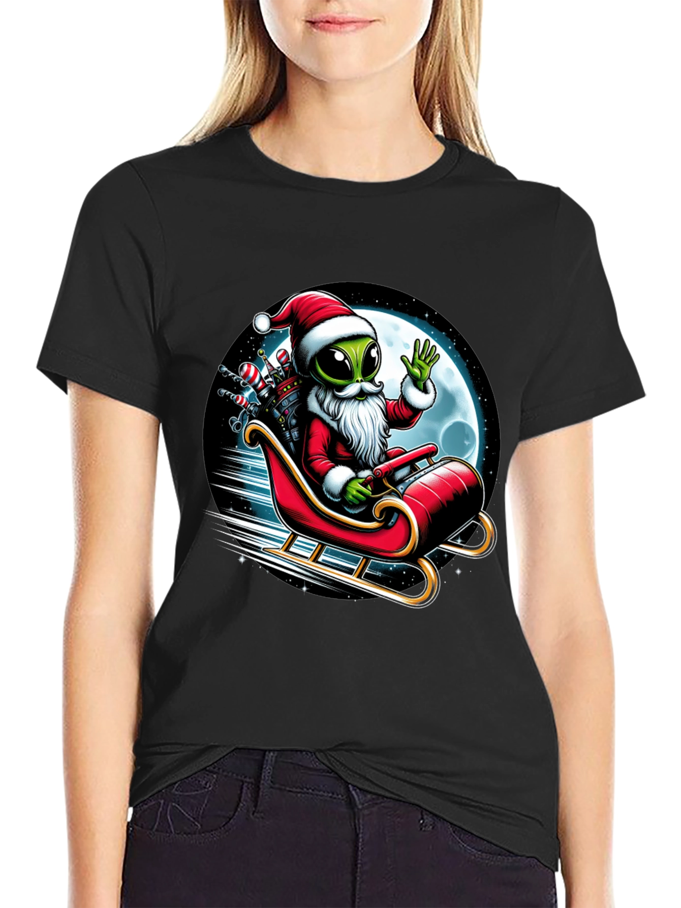 Alien Santa T-Shirt - Holiday Space Sleigh Ride