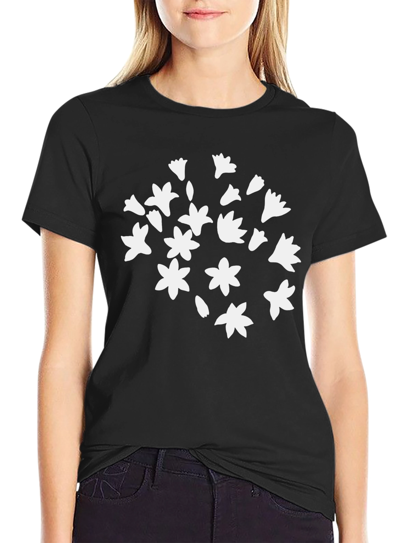 Floral Print Black T-Shirt - Casual Comfort
