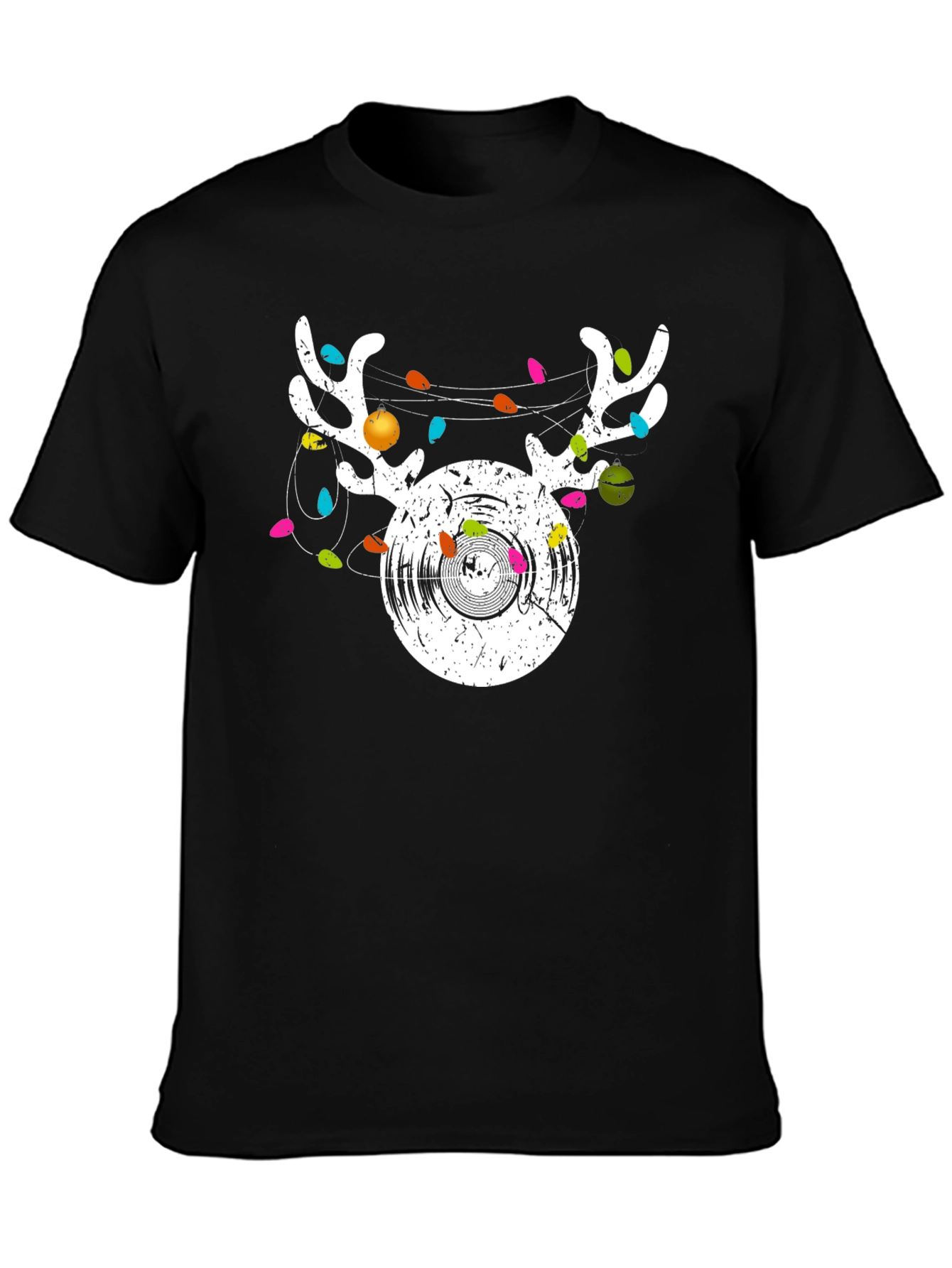 Reindeer Vinyl Record Christmas Graphic T-Shirt