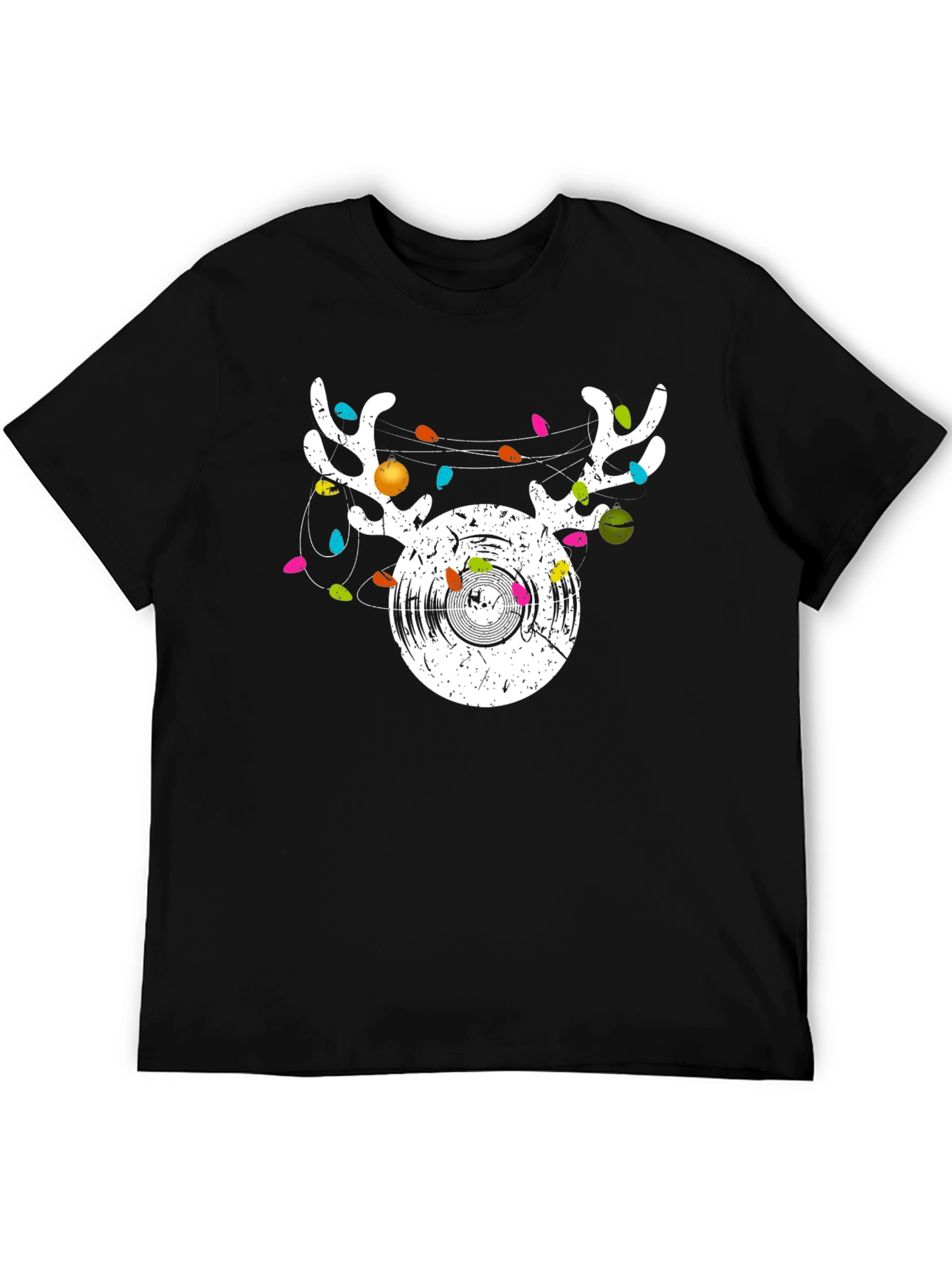 Reindeer Vinyl Record Christmas Graphic T-Shirt