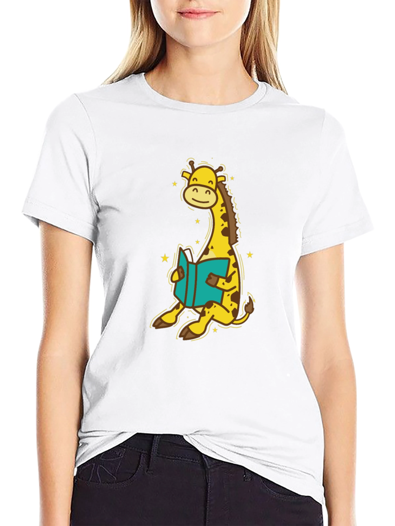 Giraffe Reading T-Shirt - Cute Cartoon Design