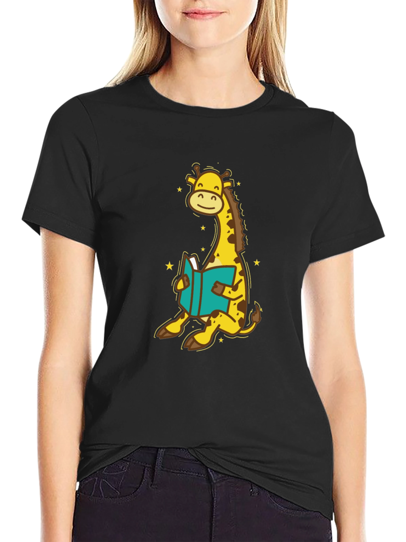 Giraffe Reading T-Shirt - Cute Cartoon Design