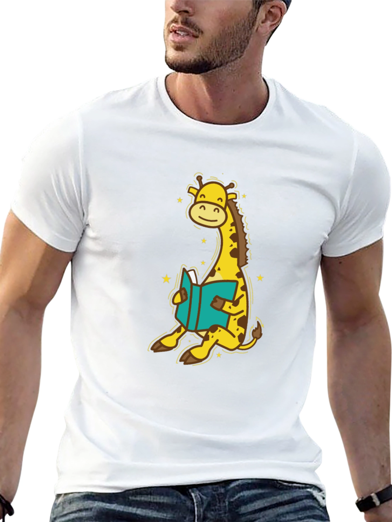 Giraffe Reading T-Shirt - Cute Cartoon Design