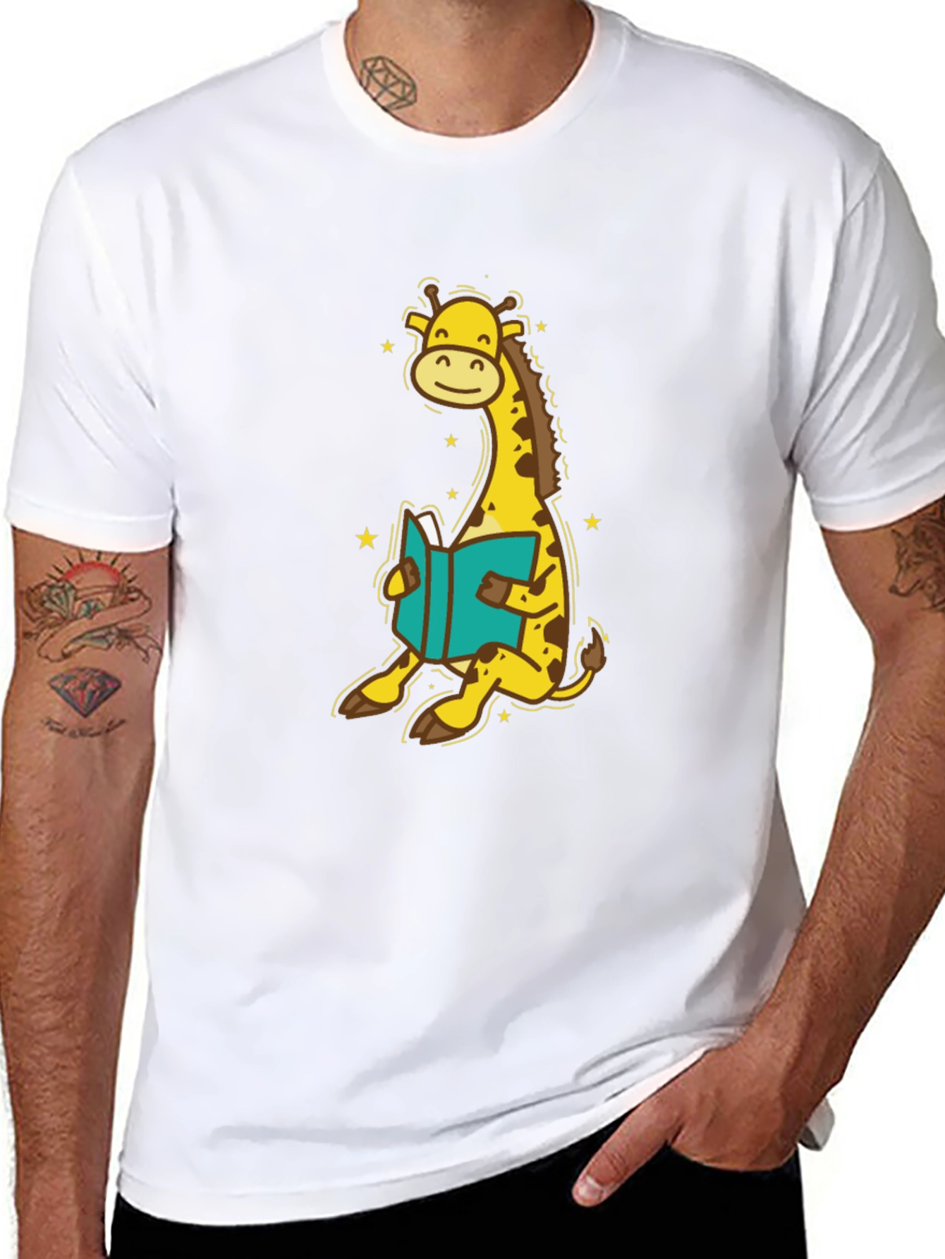 Giraffe Reading T-Shirt - Cute Cartoon Design