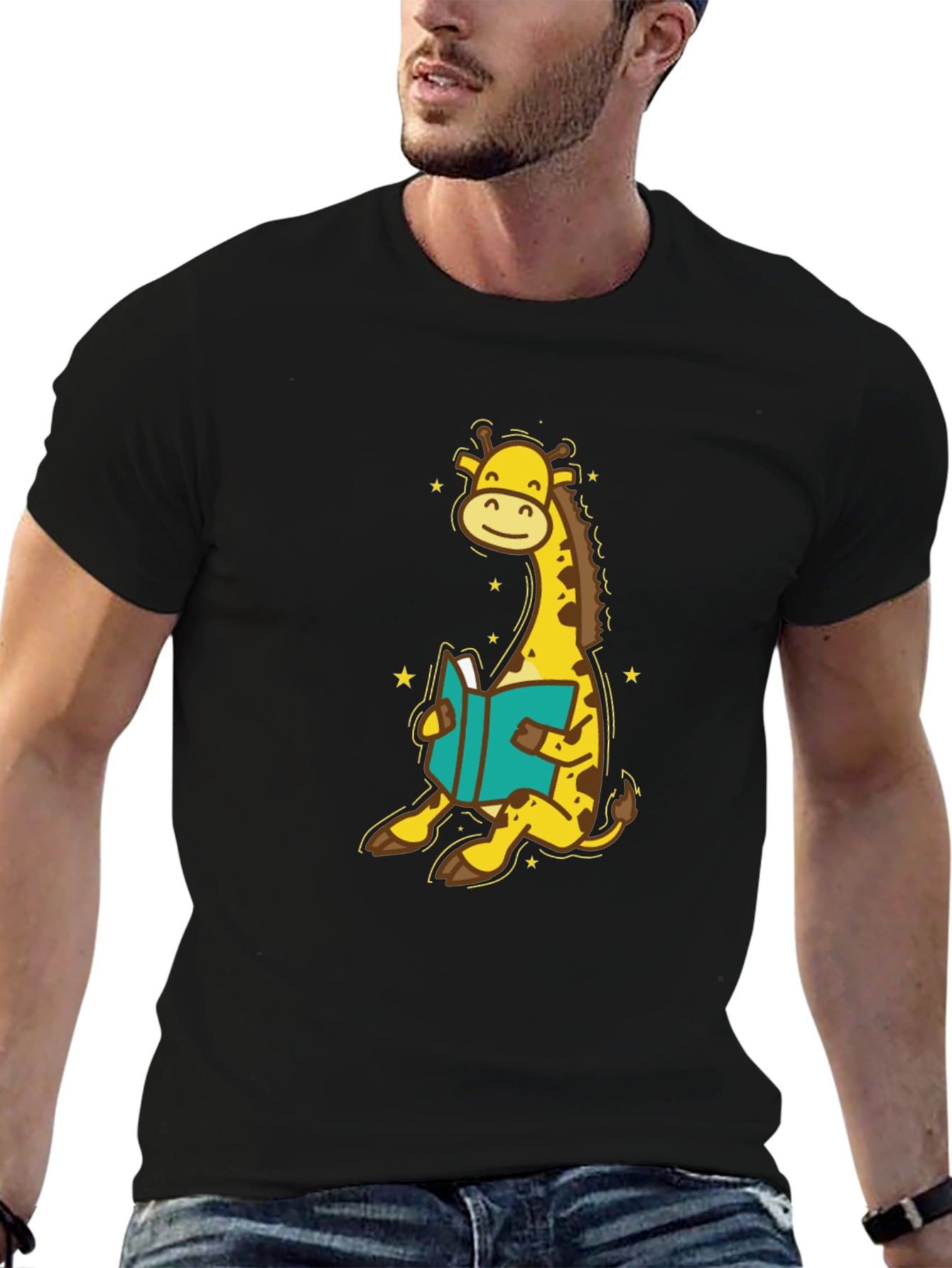 Giraffe Reading T-Shirt - Cute Cartoon Design