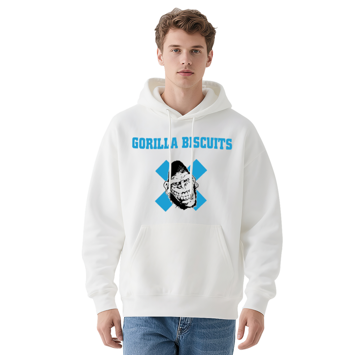 Gorilla Biscuits Retro White Graphic Hoodie, Unisex Punk Style Comfort Pullover