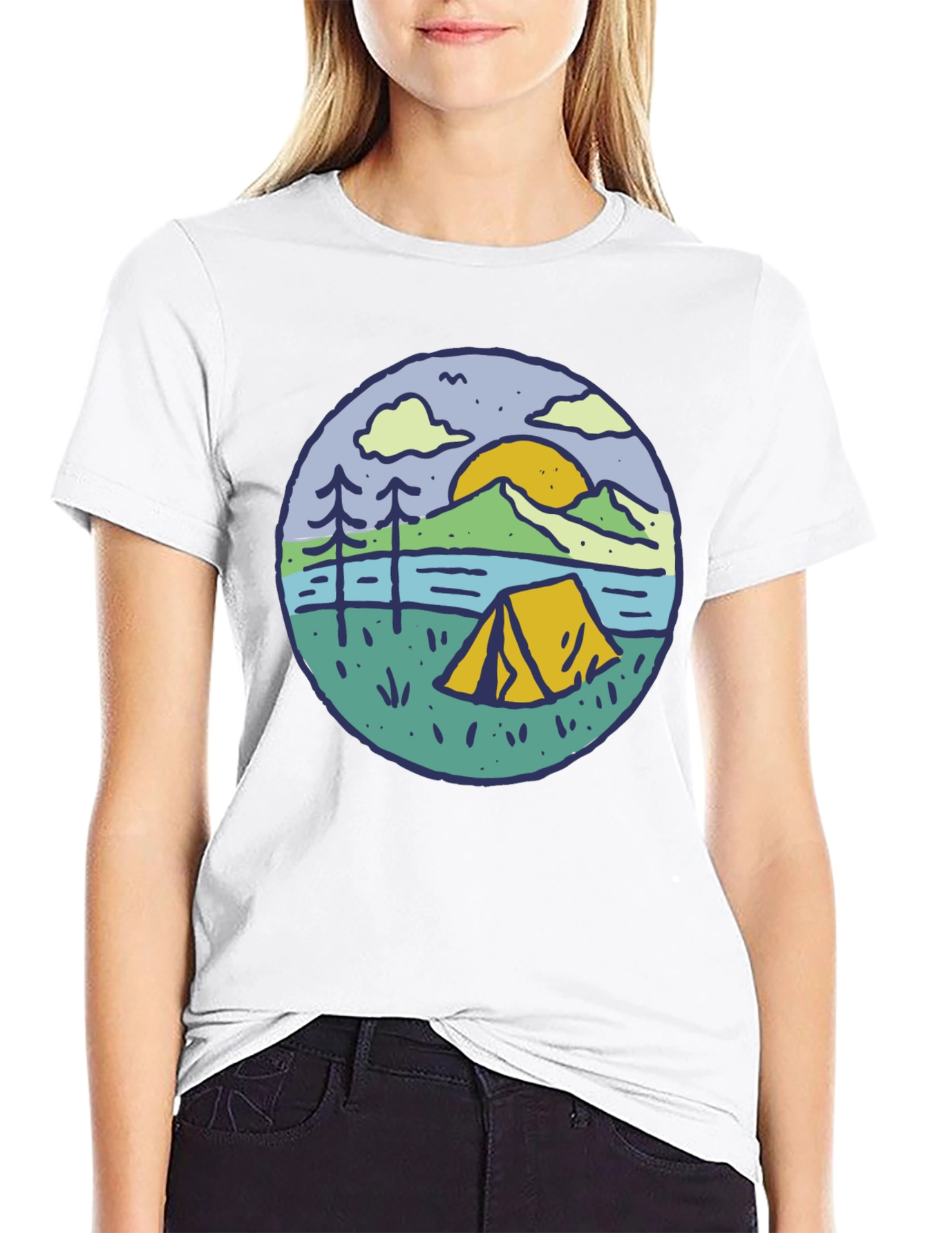 Camping Scene Graphic Tee - Outdoor Adventure Shirt