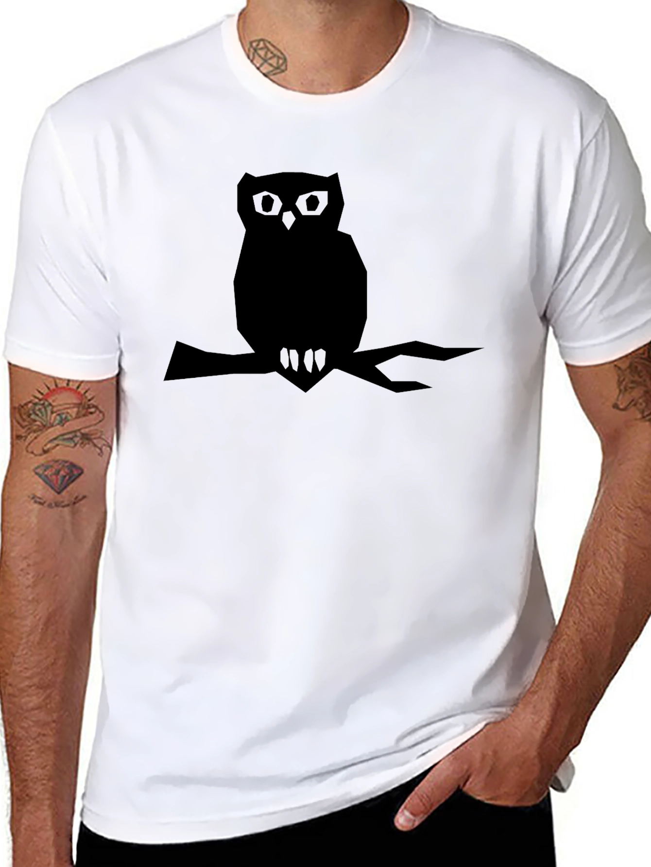 Mens Black Owl Graphic Tee