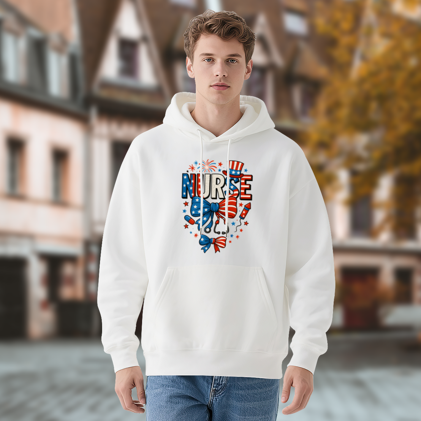 American Flag Nurse Cute White Hoodie, Soft Comfort Medical Gift Top