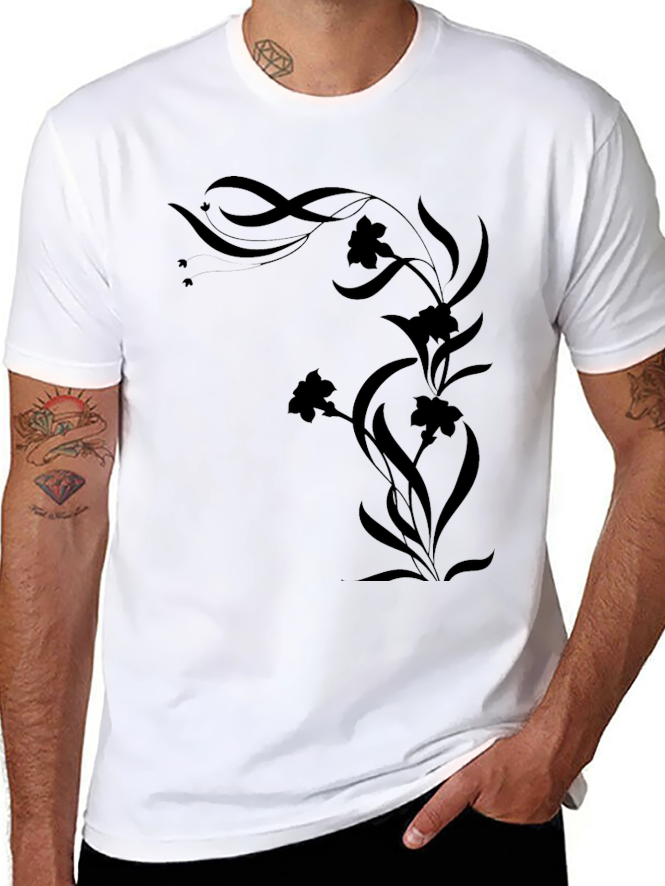 Elegant Black Floral Vine Graphic Tee