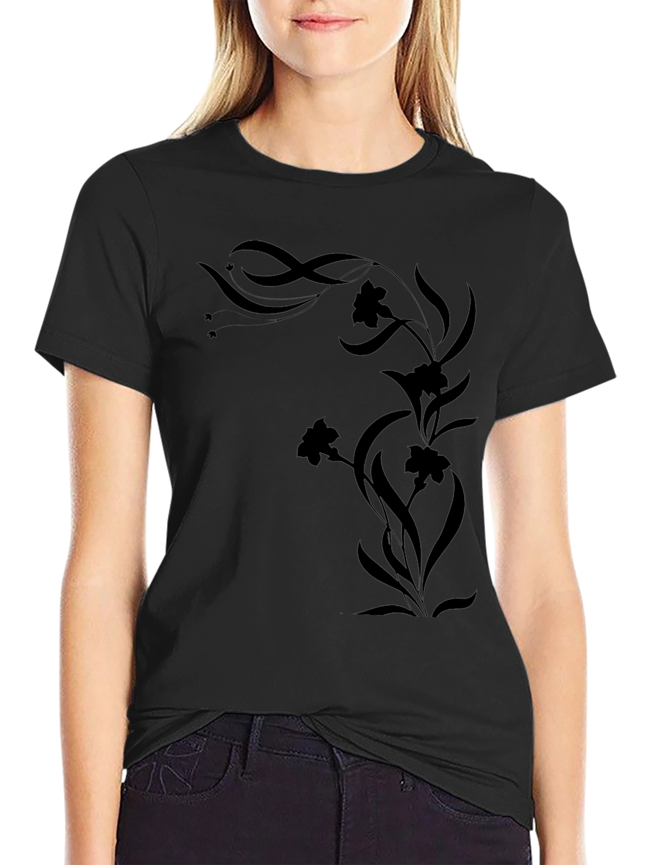 Elegant Black Floral Vine Graphic Tee