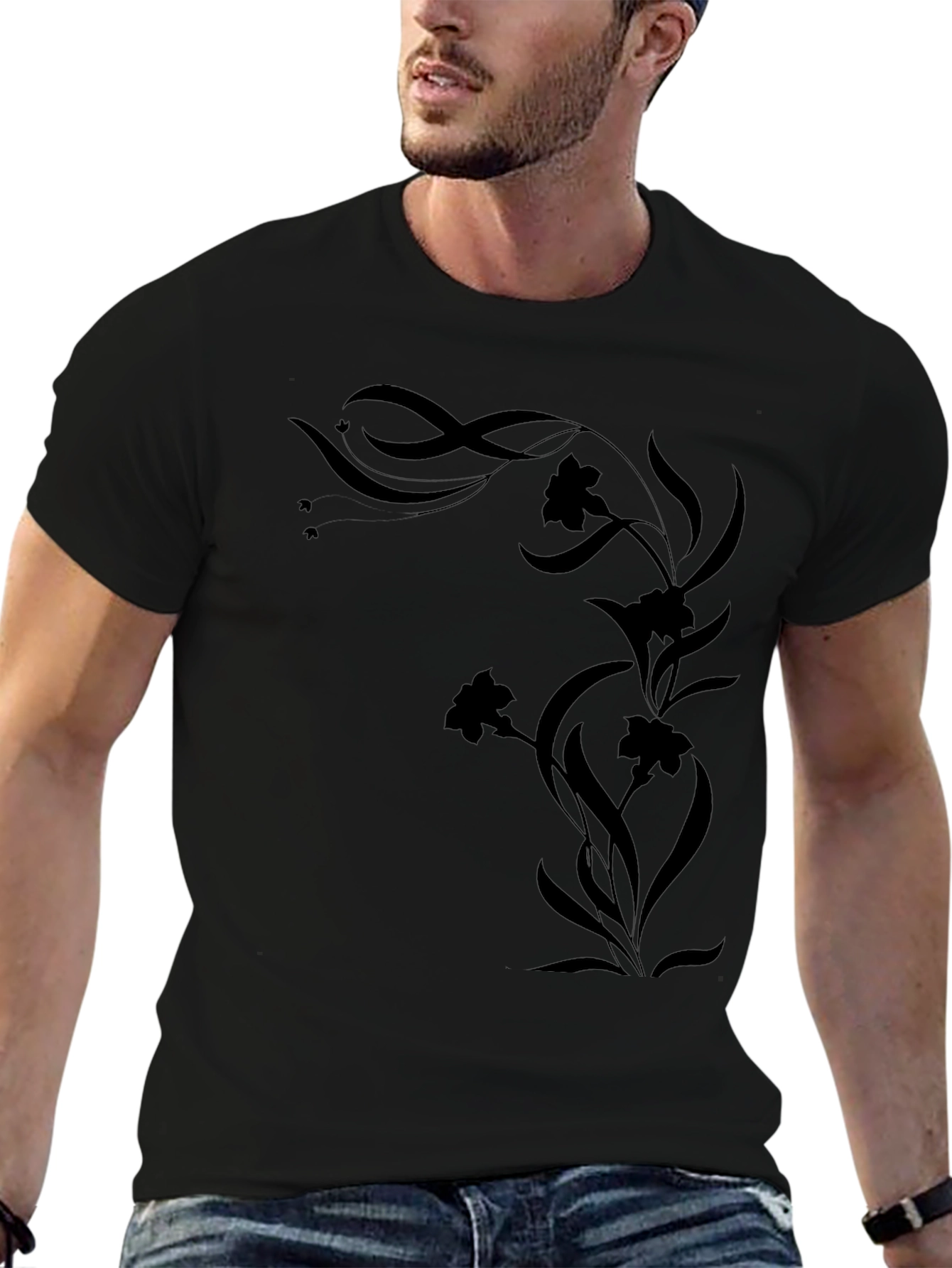 Elegant Black Floral Vine Graphic Tee