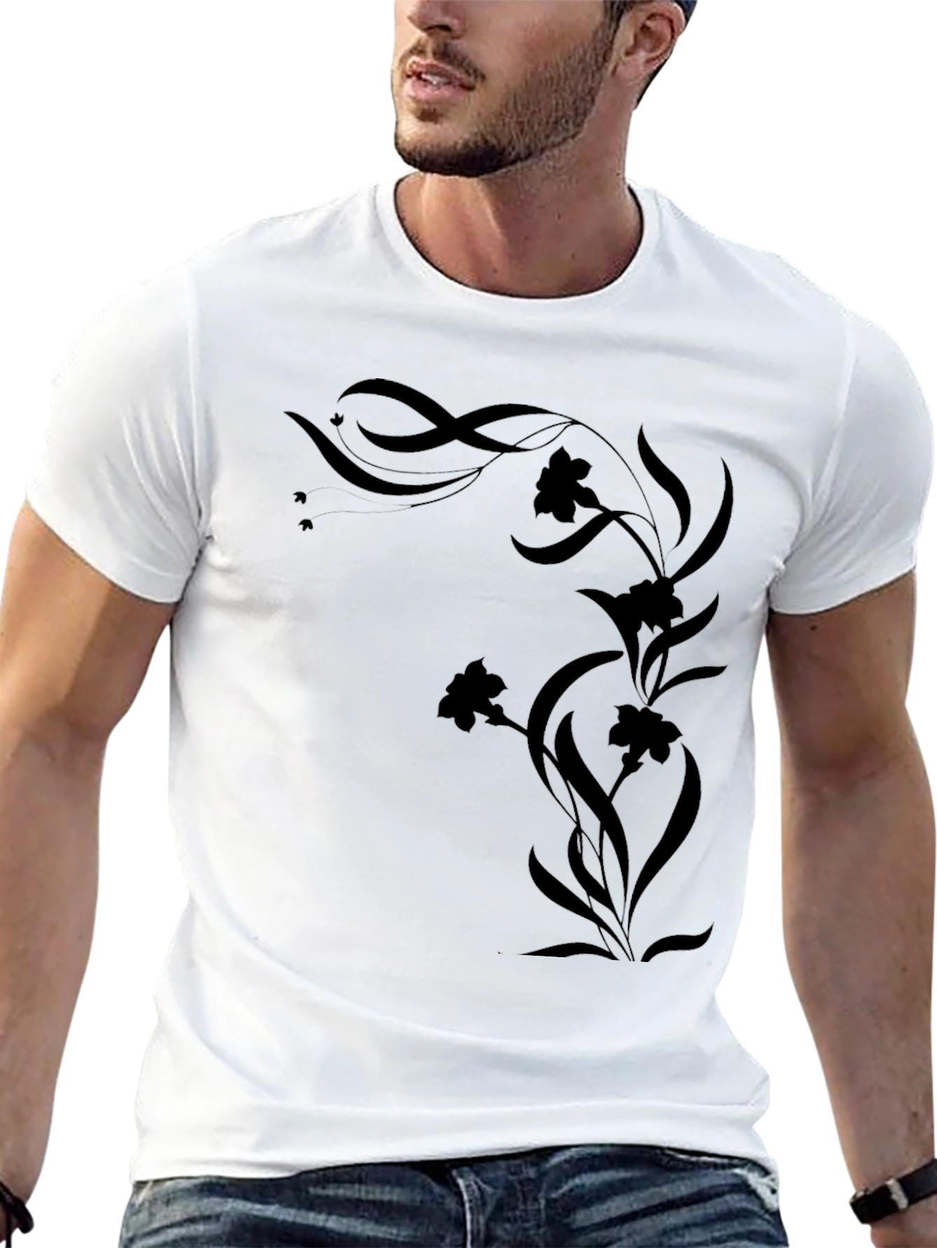 Elegant Black Floral Vine Graphic Tee