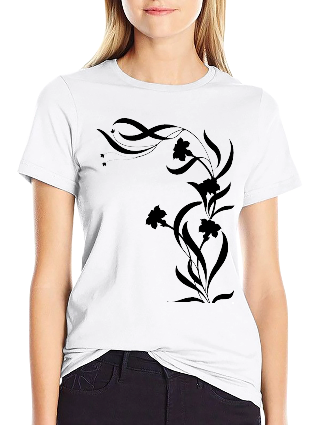Elegant Black Floral Vine Graphic Tee