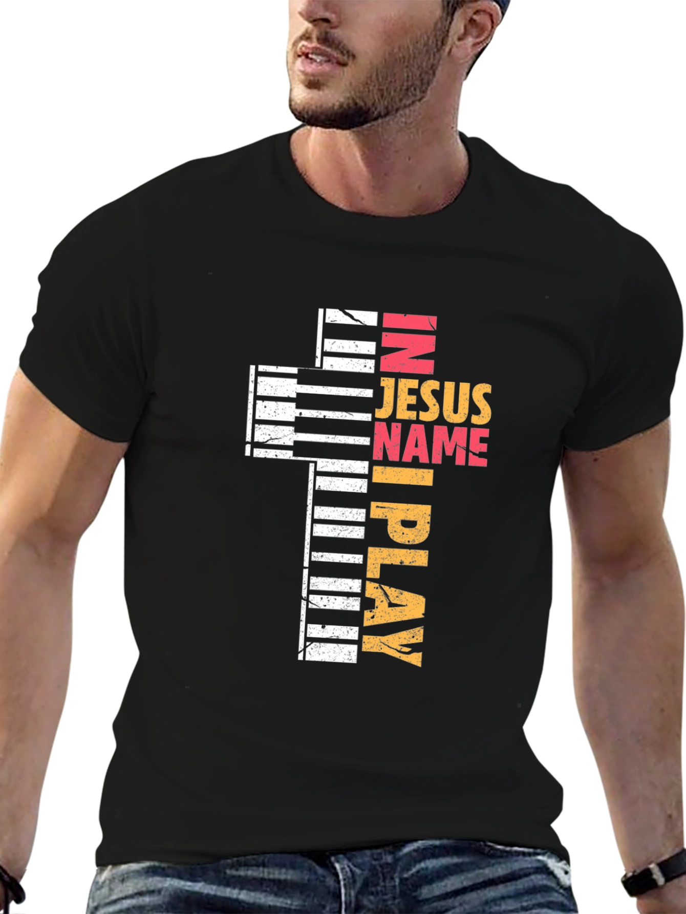 In Jesus Name I Play Black T-Shirt