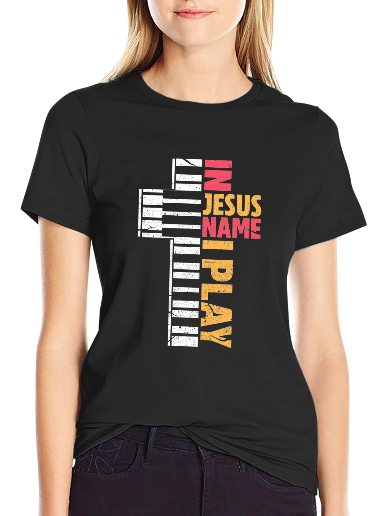 In Jesus Name I Play Black T-Shirt