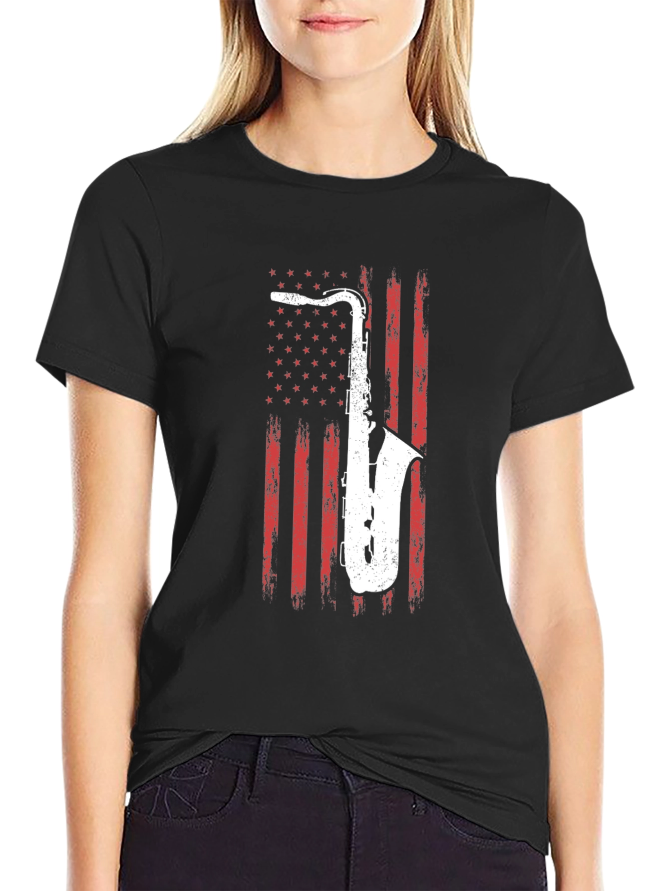 Saxophone American Flag T-Shirt
