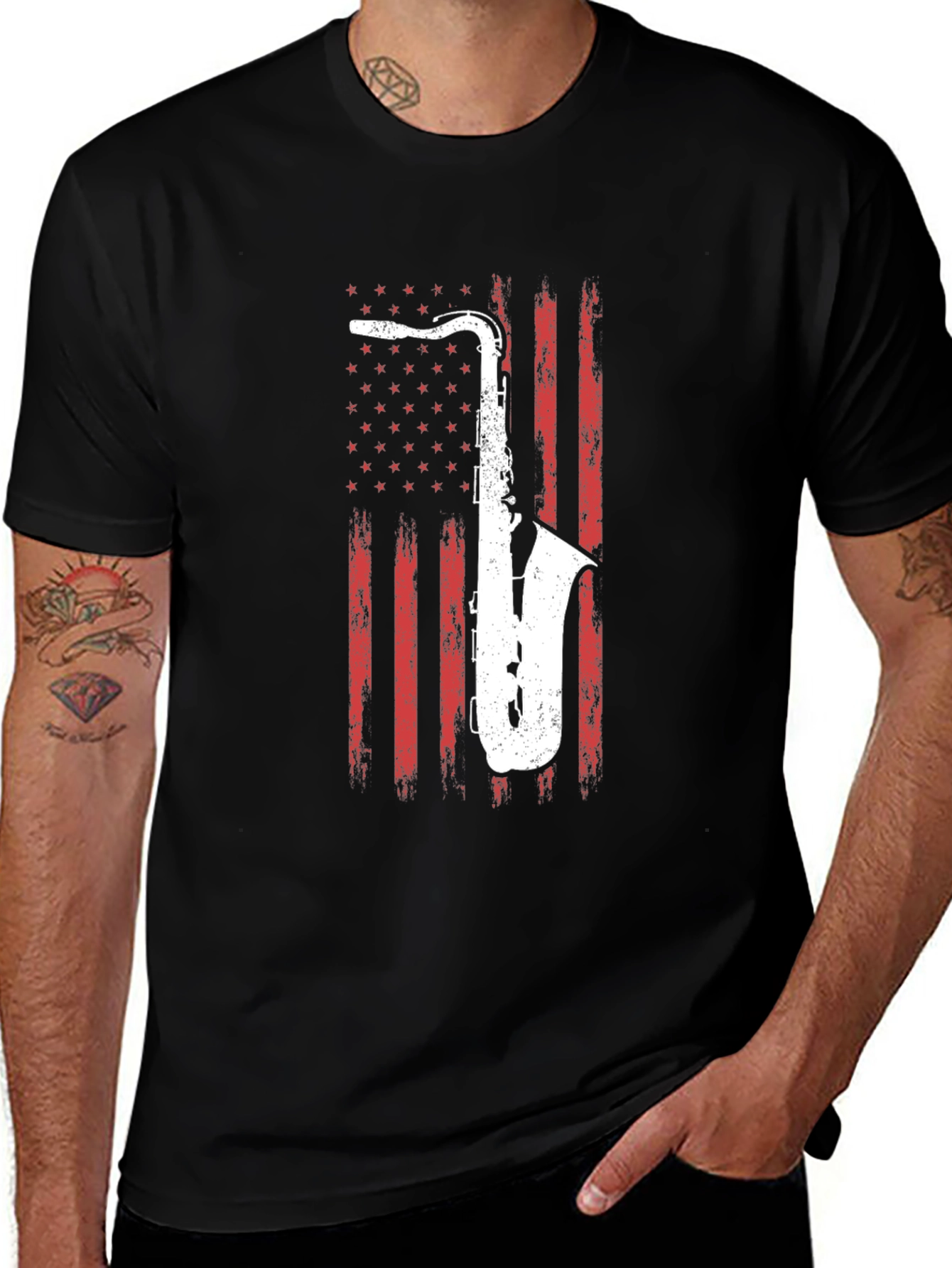 Saxophone American Flag T-Shirt
