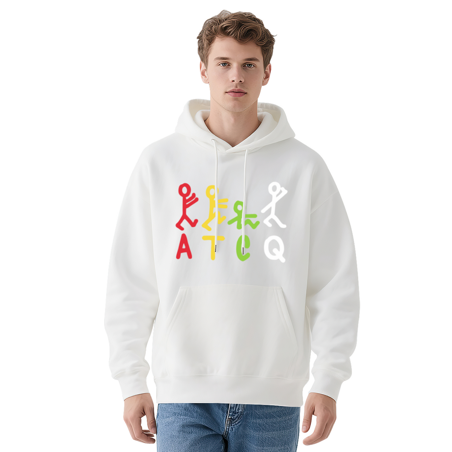 Colorful ATCQ Stick Figure Hip Hop Gray Hoodie, Unisex Soft Comfort Streetwear