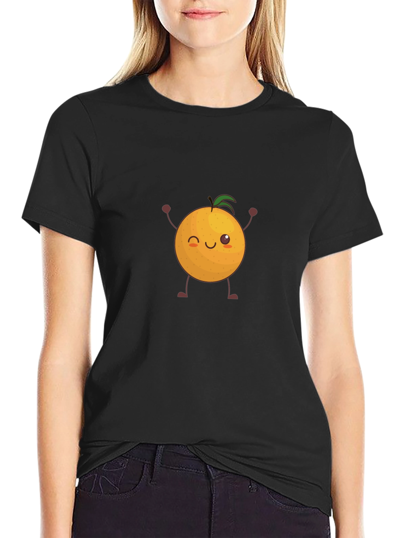 Cute Orange Graphic Tee - Black Cotton T-Shirt