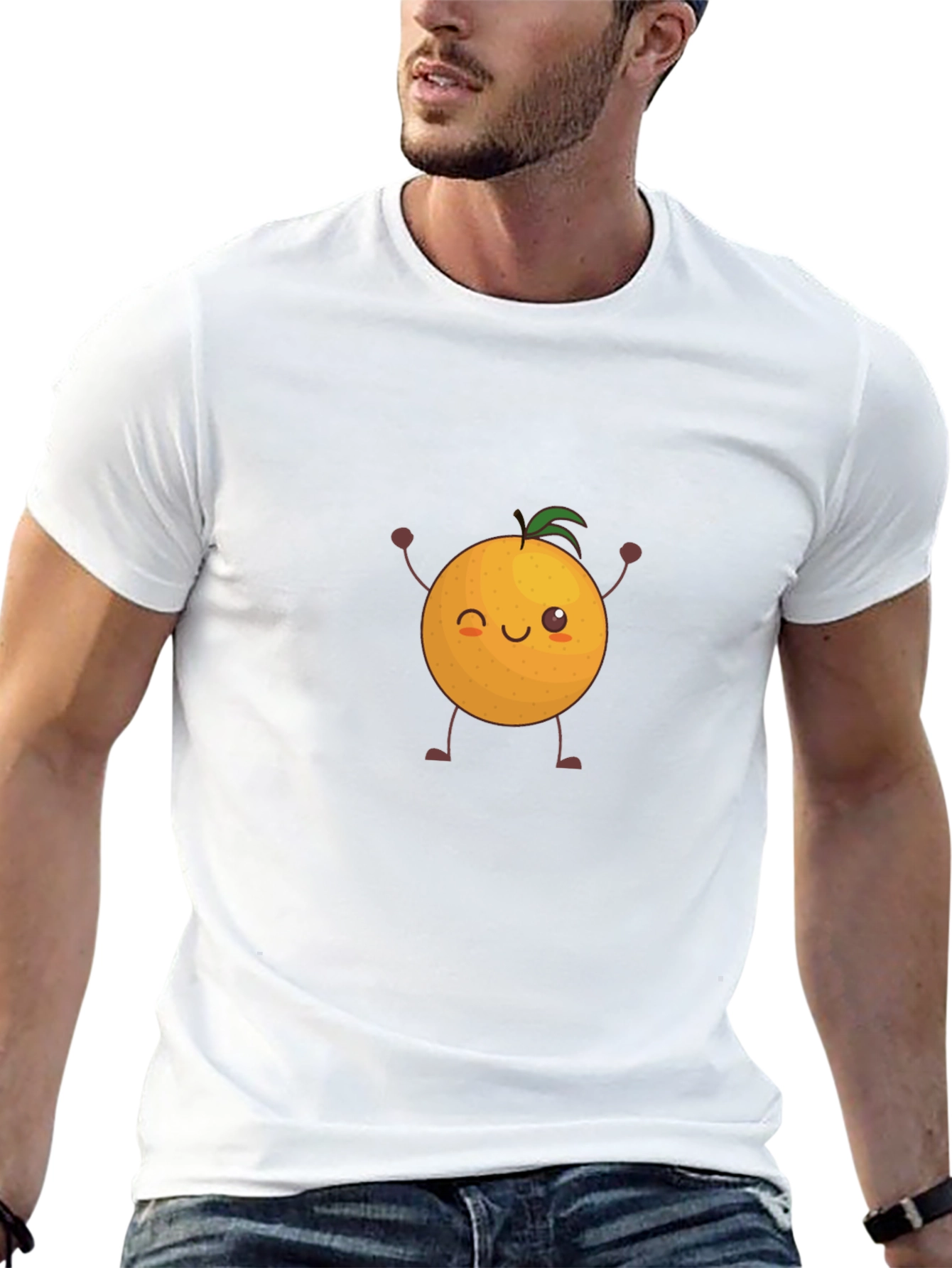 Cute Orange Graphic Tee - Black Cotton T-Shirt
