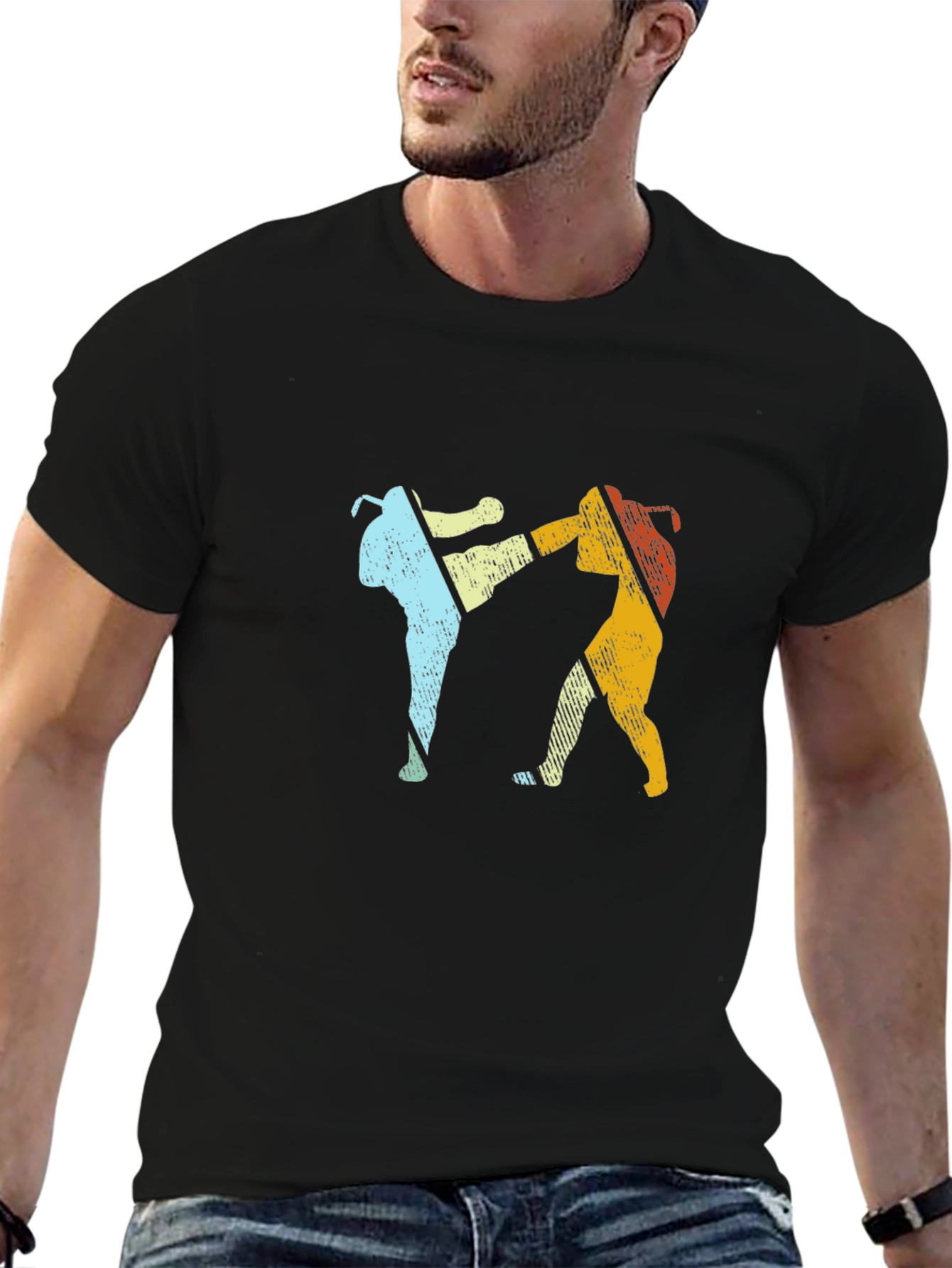 Retro Muay Thai Kickboxing Black T-Shirt